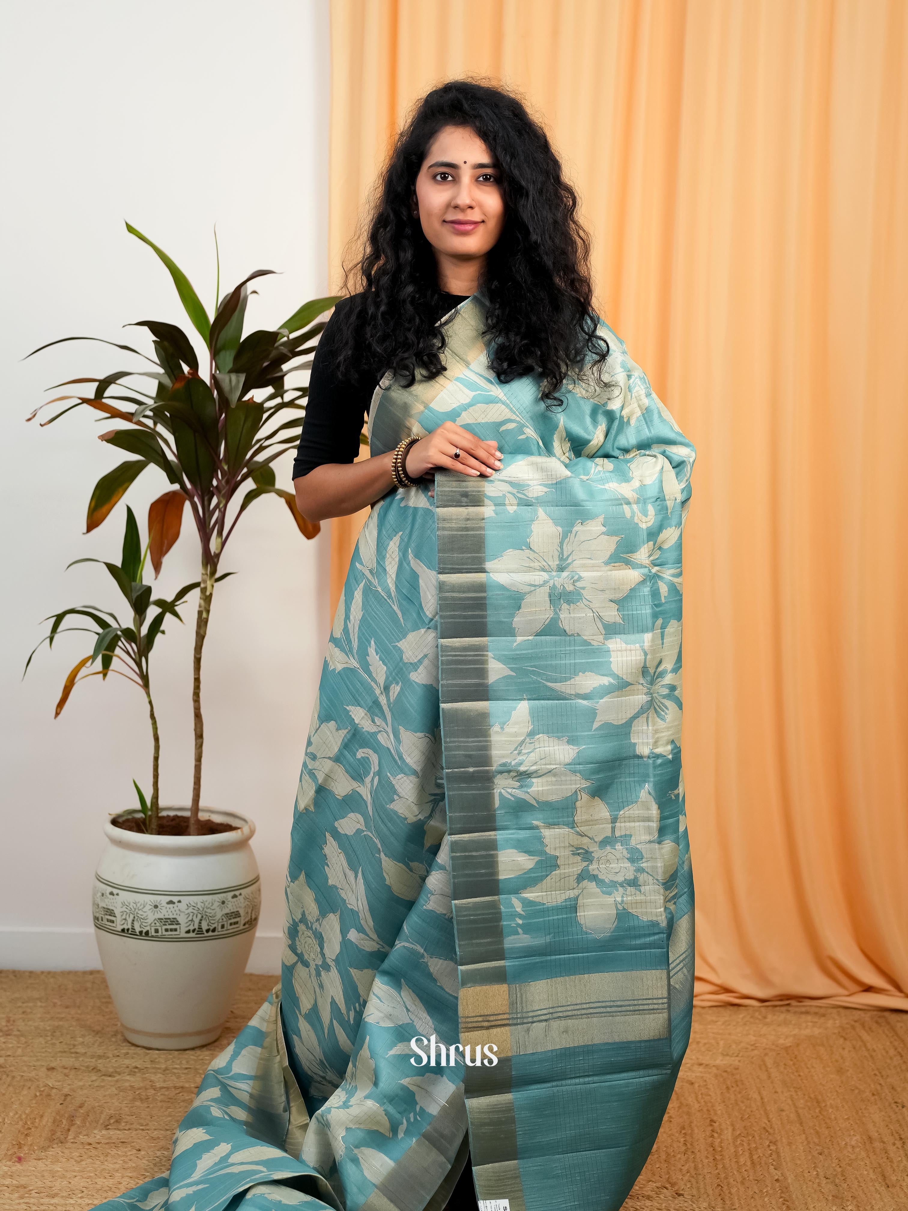Blue- Moonga Saree - Shop on Shrus.com