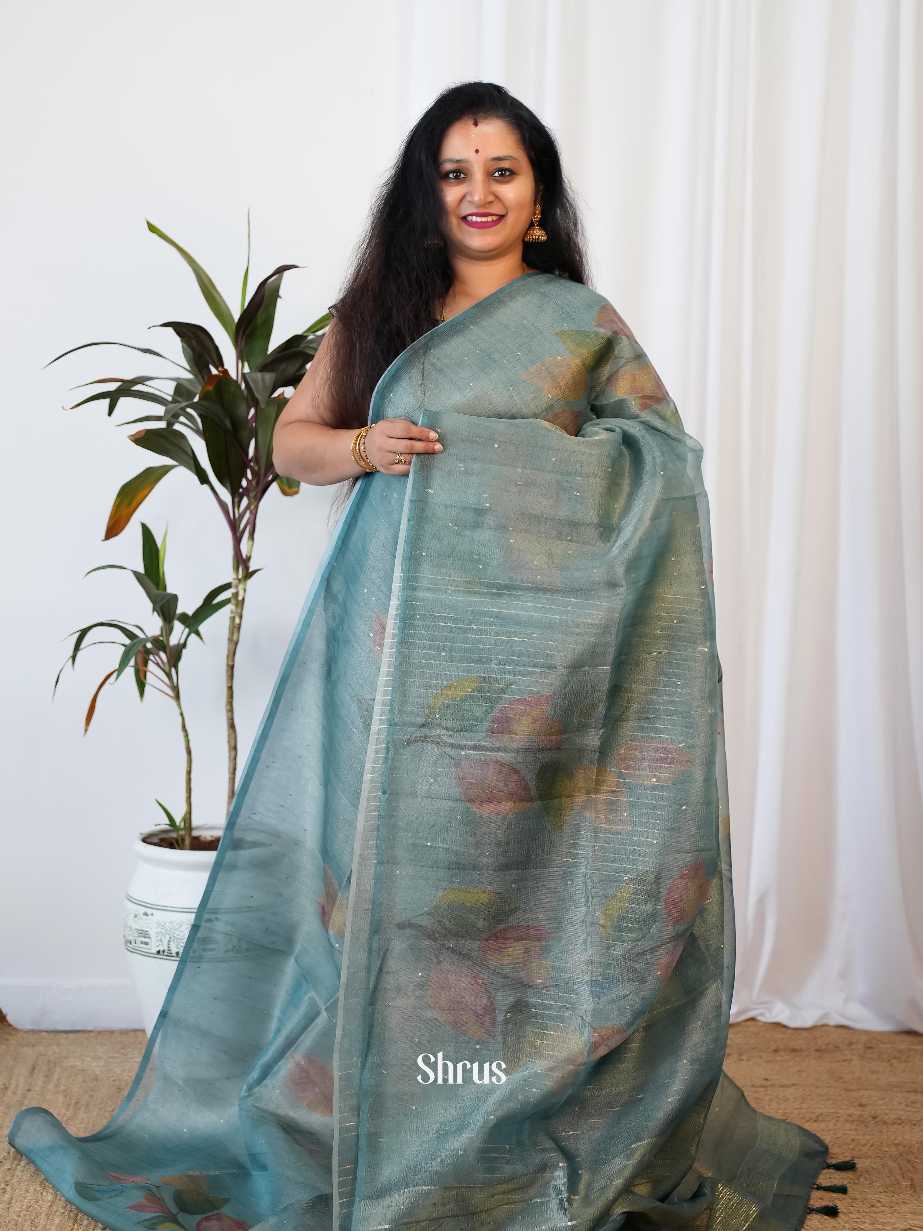 Blue - Bamboo Silk Saree - Shop on Shrus.com