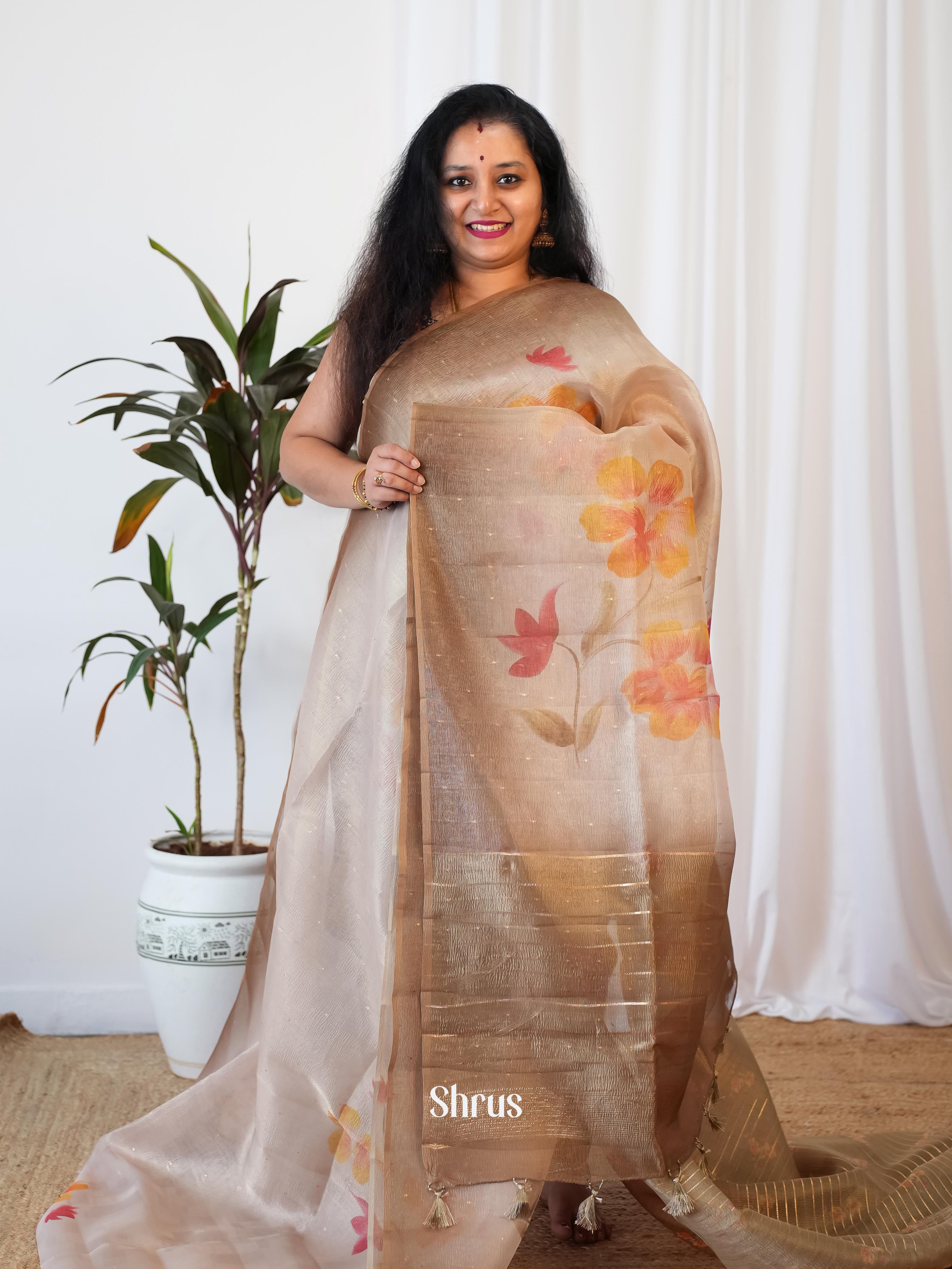 Grey - Bamboo Silk Saree - Shop on Shrus.com