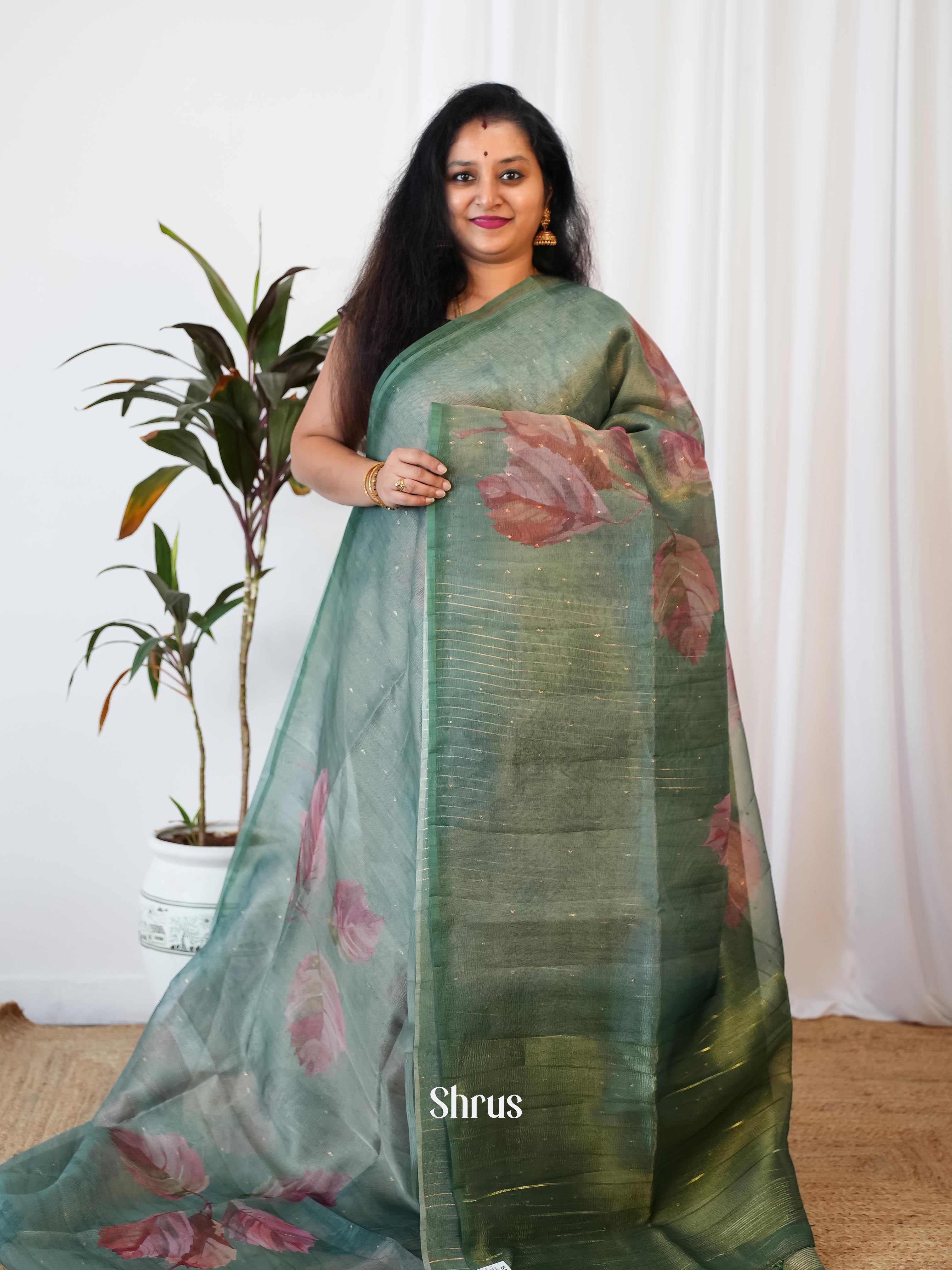 Green- Bamboo Silk Saree - Shop on Shrus.com