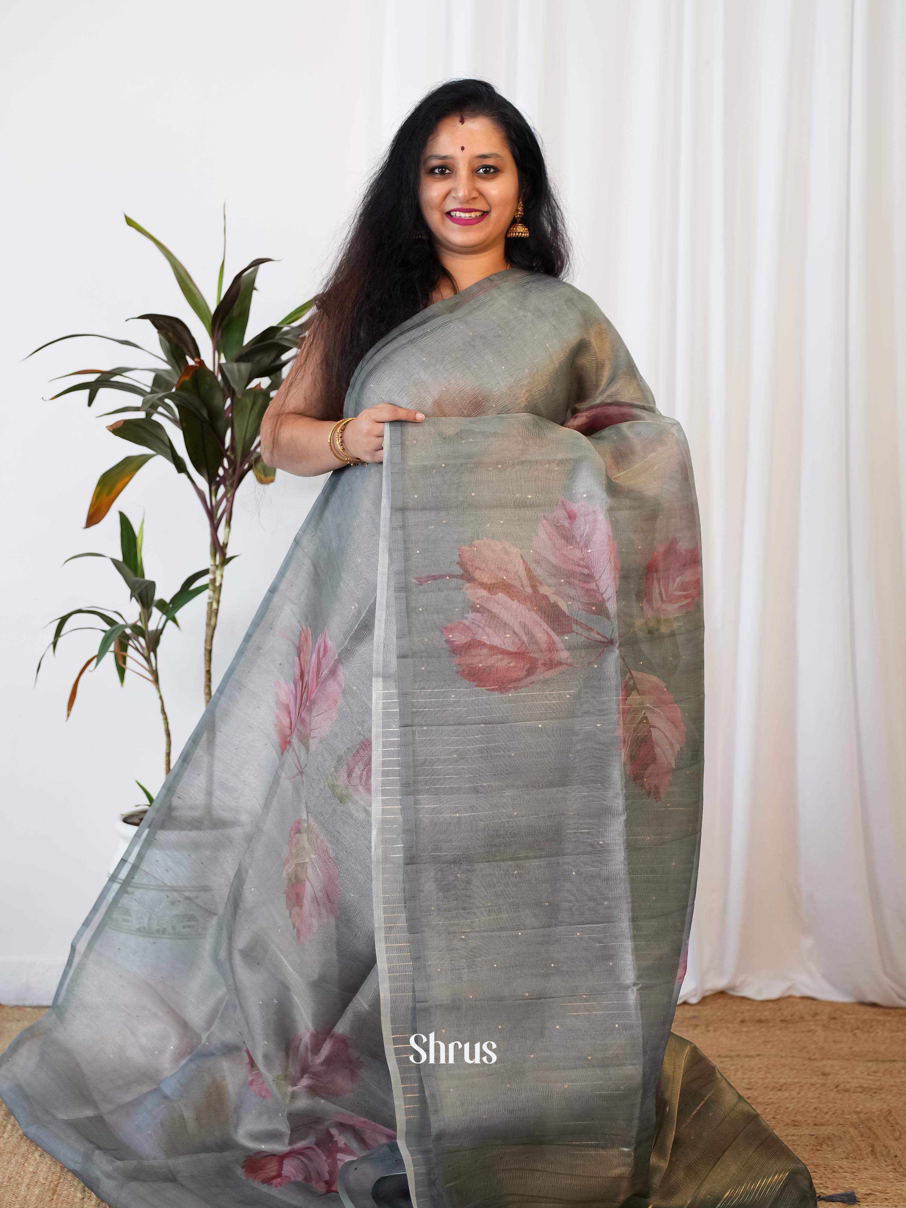 Grey - Bamboo Silk Saree - Shop on Shrus.com