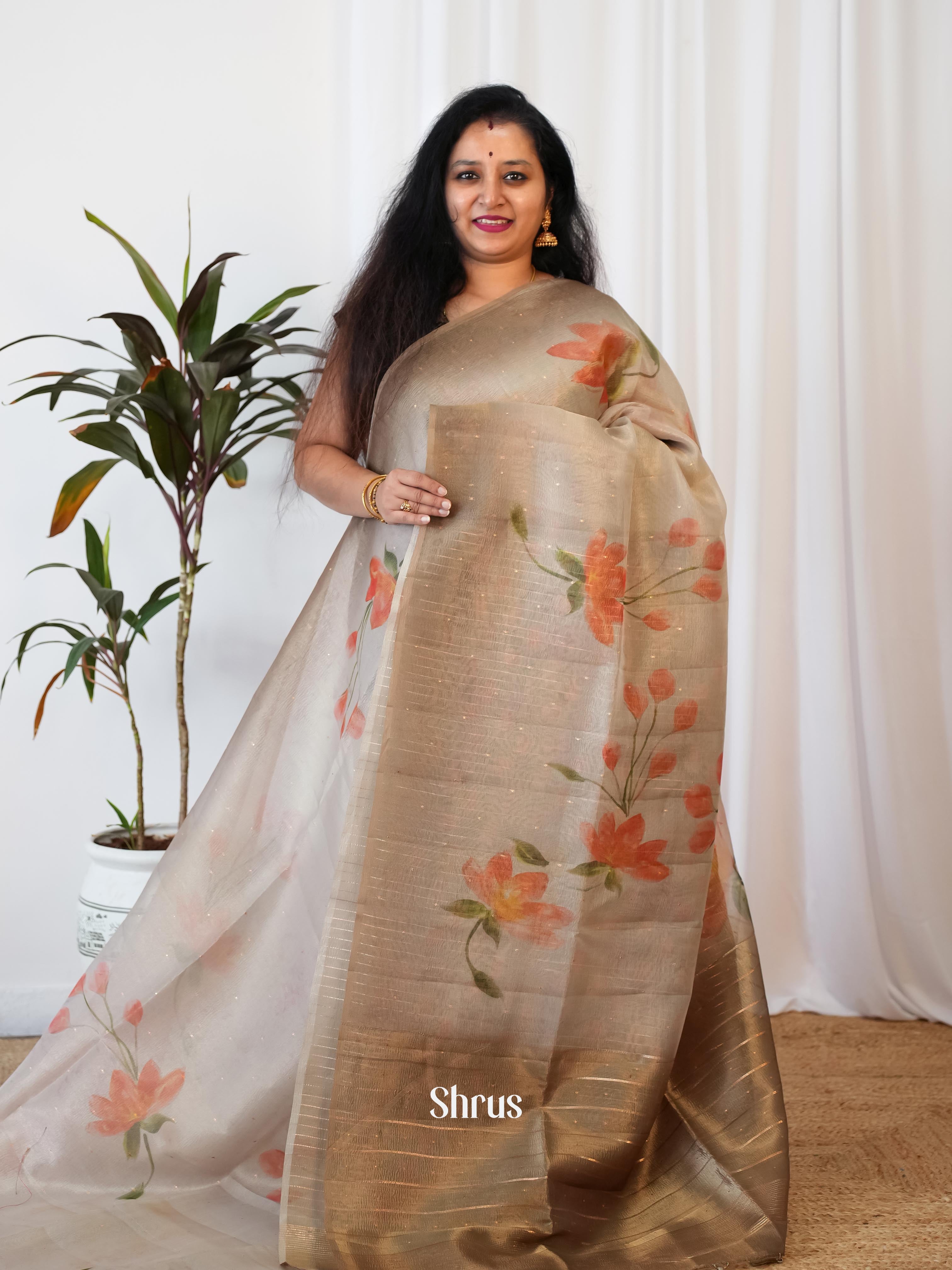 Grey - Bamboo Silk Saree - Shop on Shrus.com