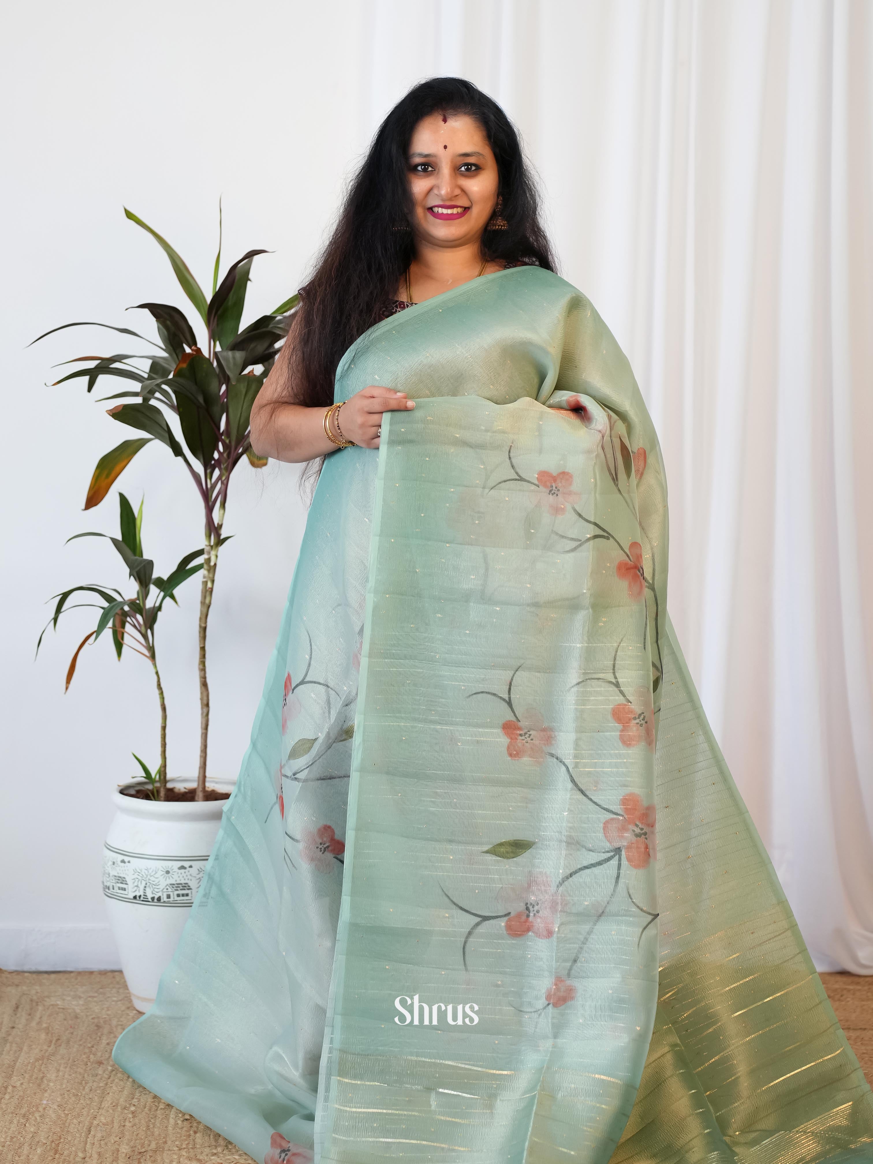 Green - Bamboo Silk Saree - Shop on Shrus.com