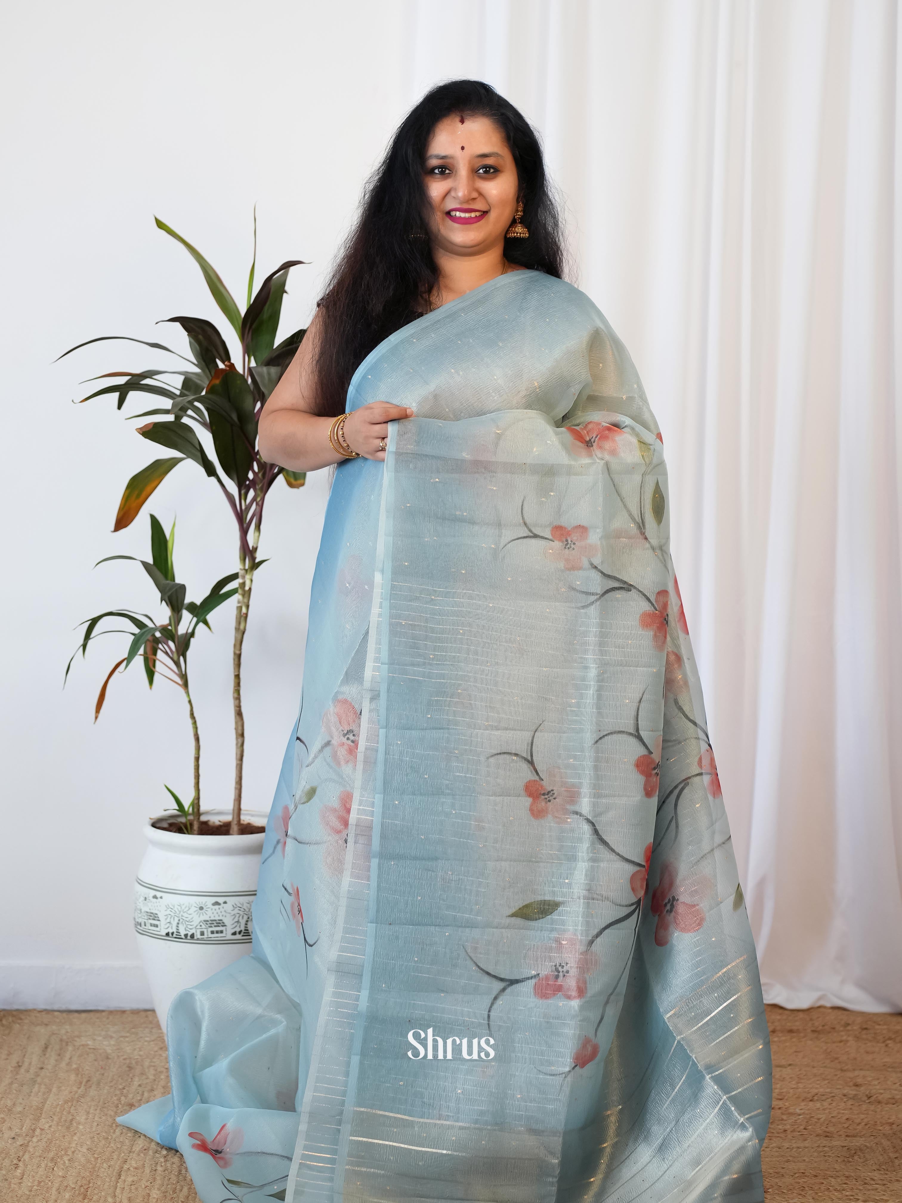 Blue - Bamboo Silk Saree - Shop on Shrus.com