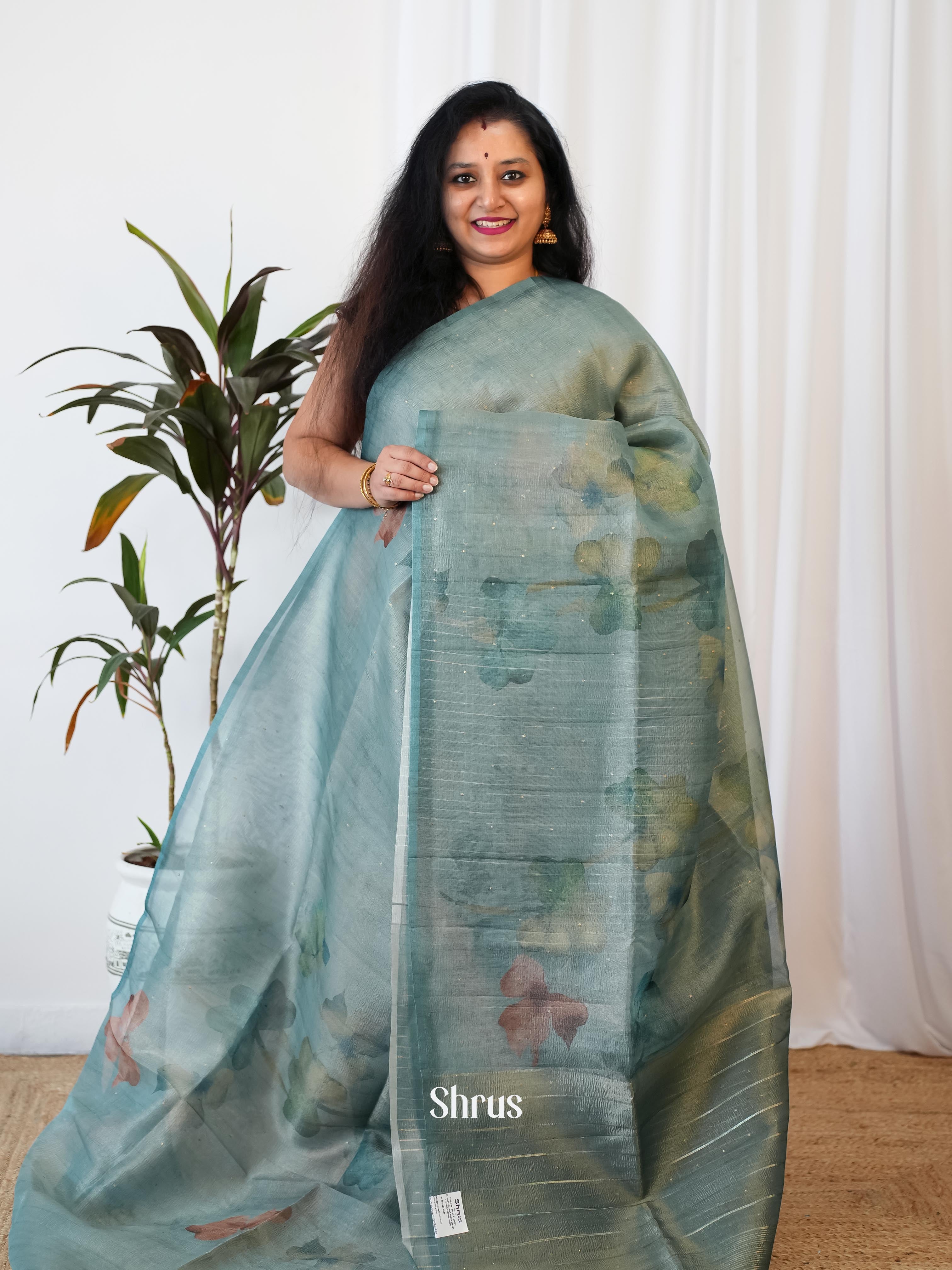 Blue - Bamboo Silk Saree - Shop on Shrus.com