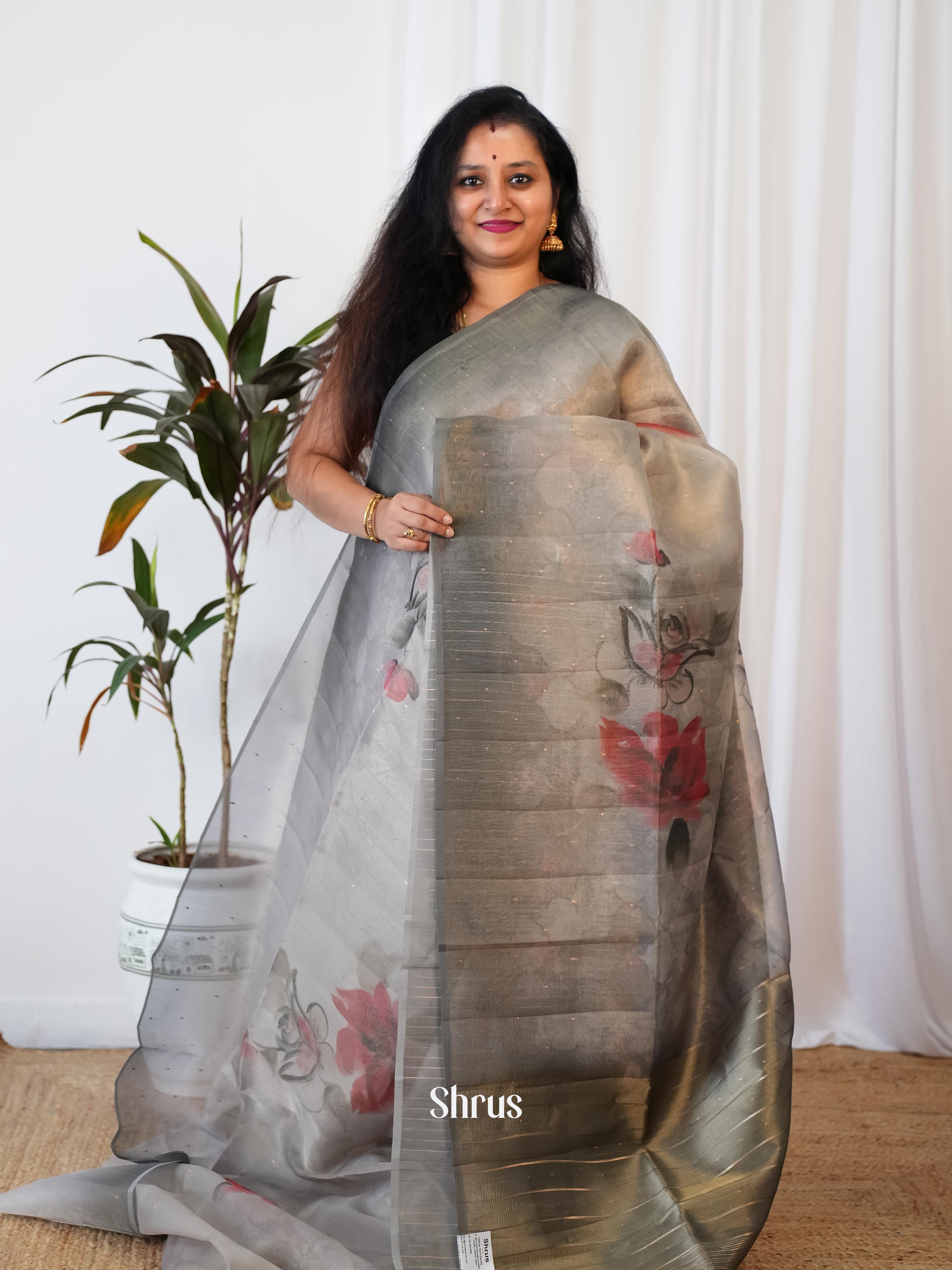 Grey - Bamboo Silk Saree - Shop on Shrus.com