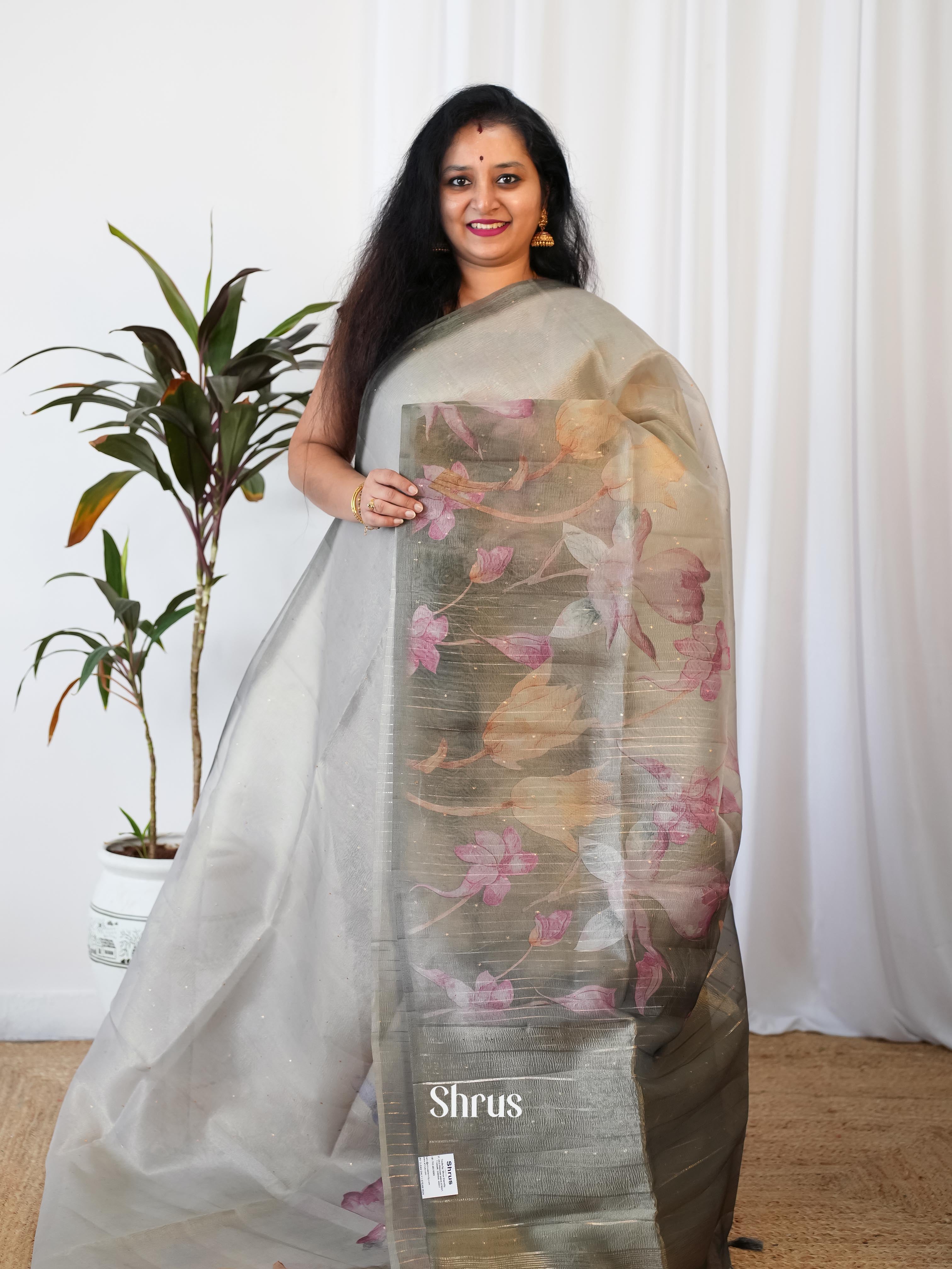 Grey - Bamboo Silk Saree - Shop on Shrus.com