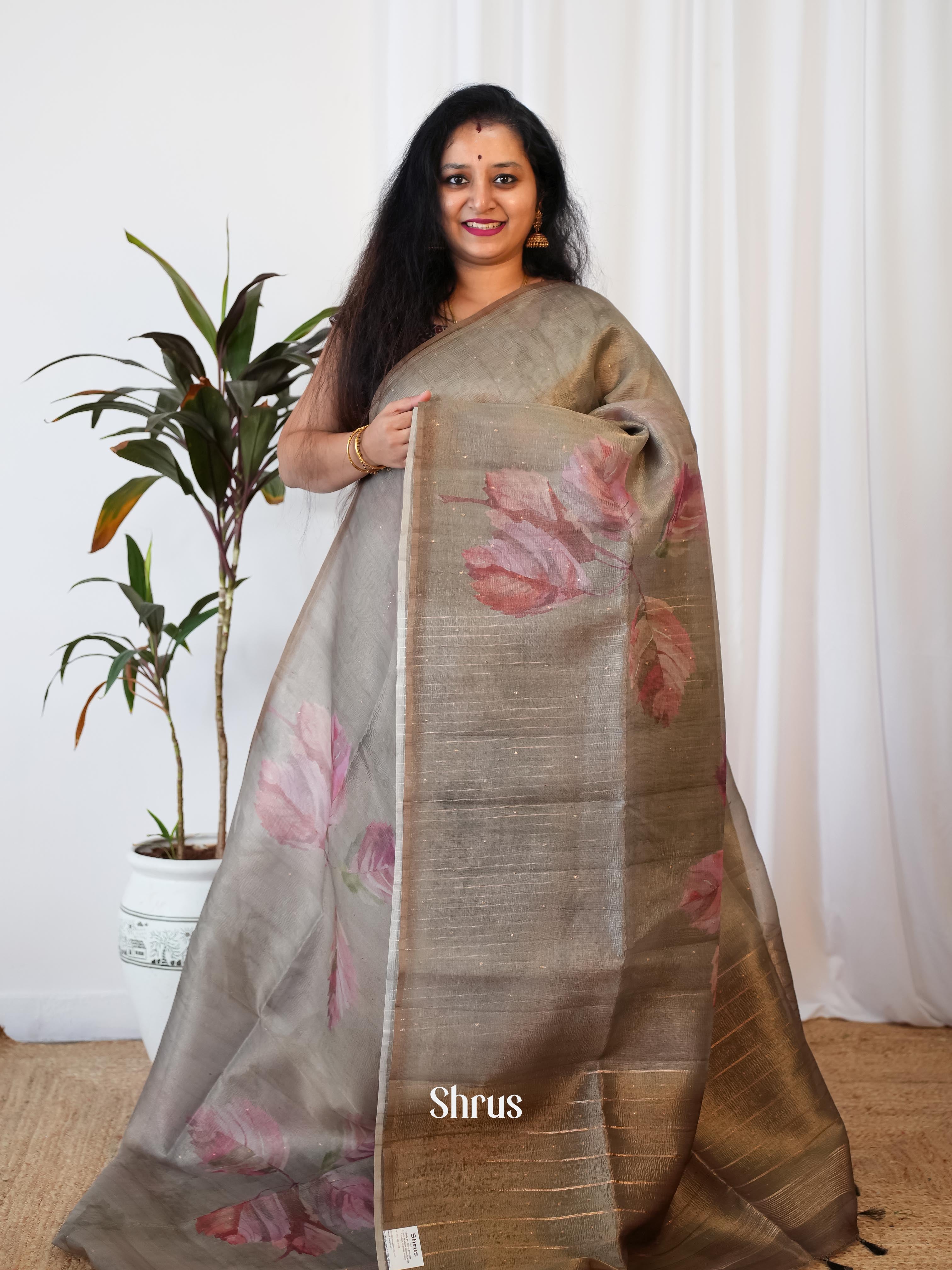 Grey - Bamboo Silk Saree - Shop on Shrus.com