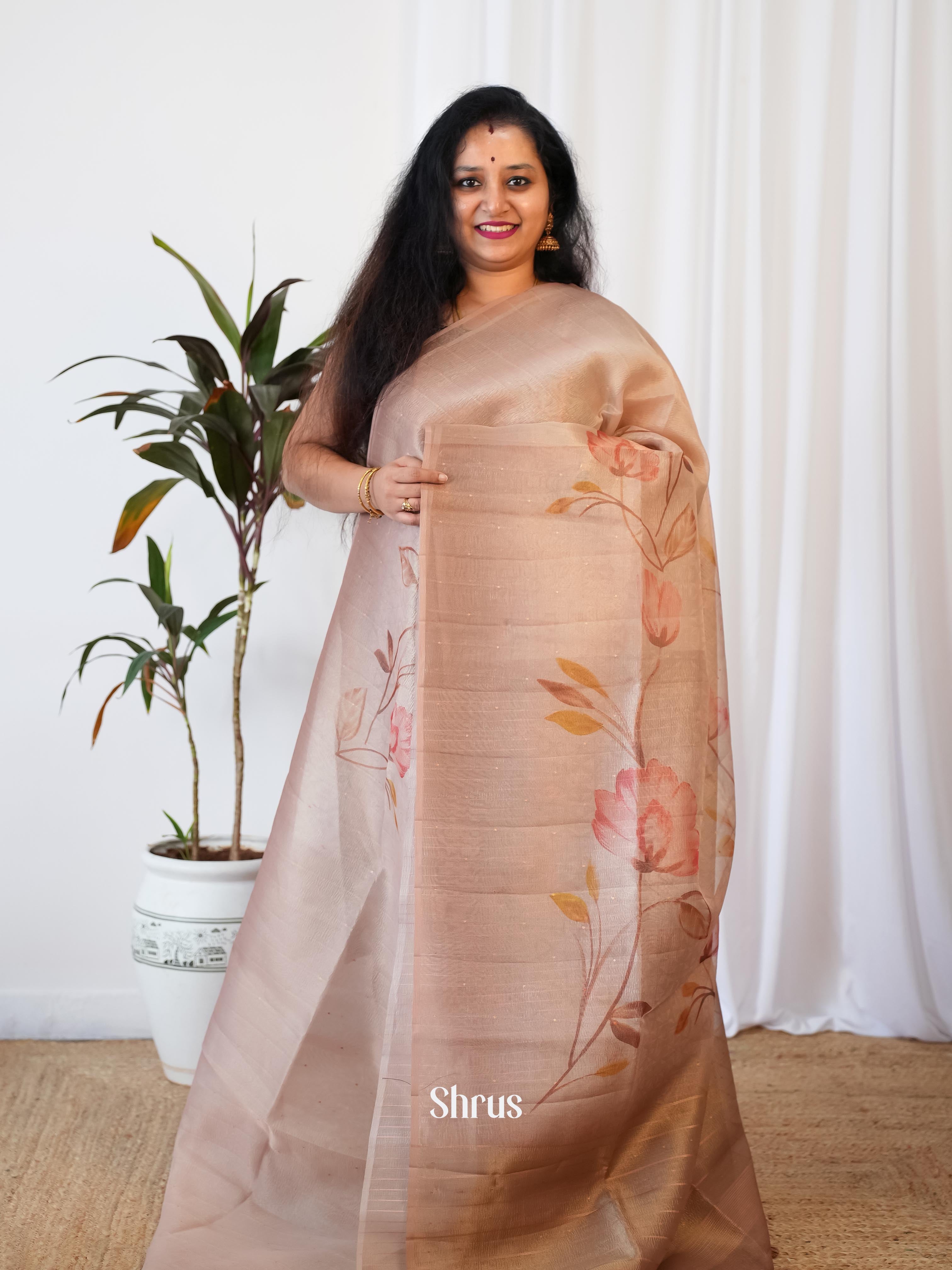 Grey - Bamboo Silk Saree - Shop on Shrus.com