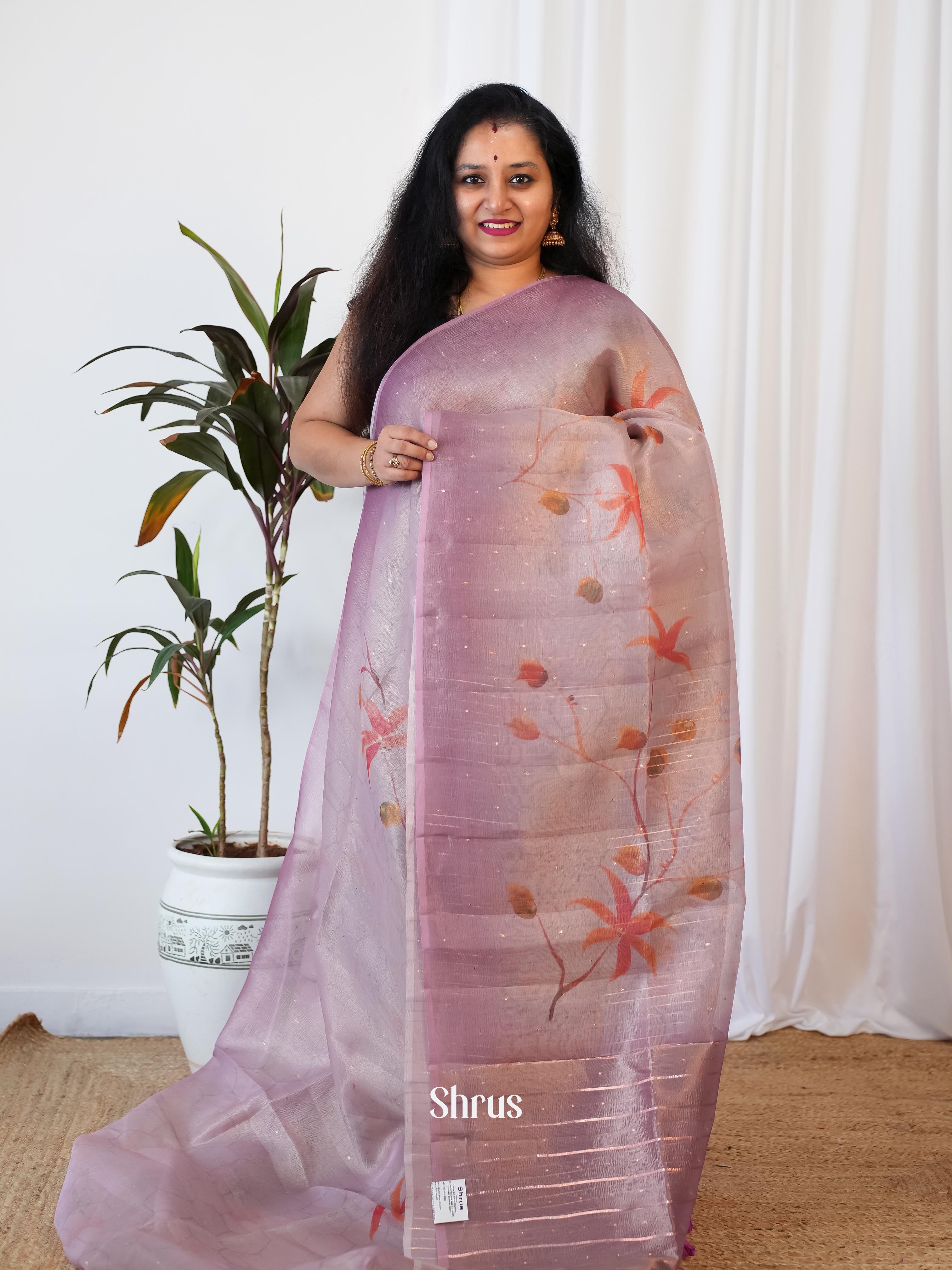 Purple - Bamboo Silk Saree - Shop on Shrus.com