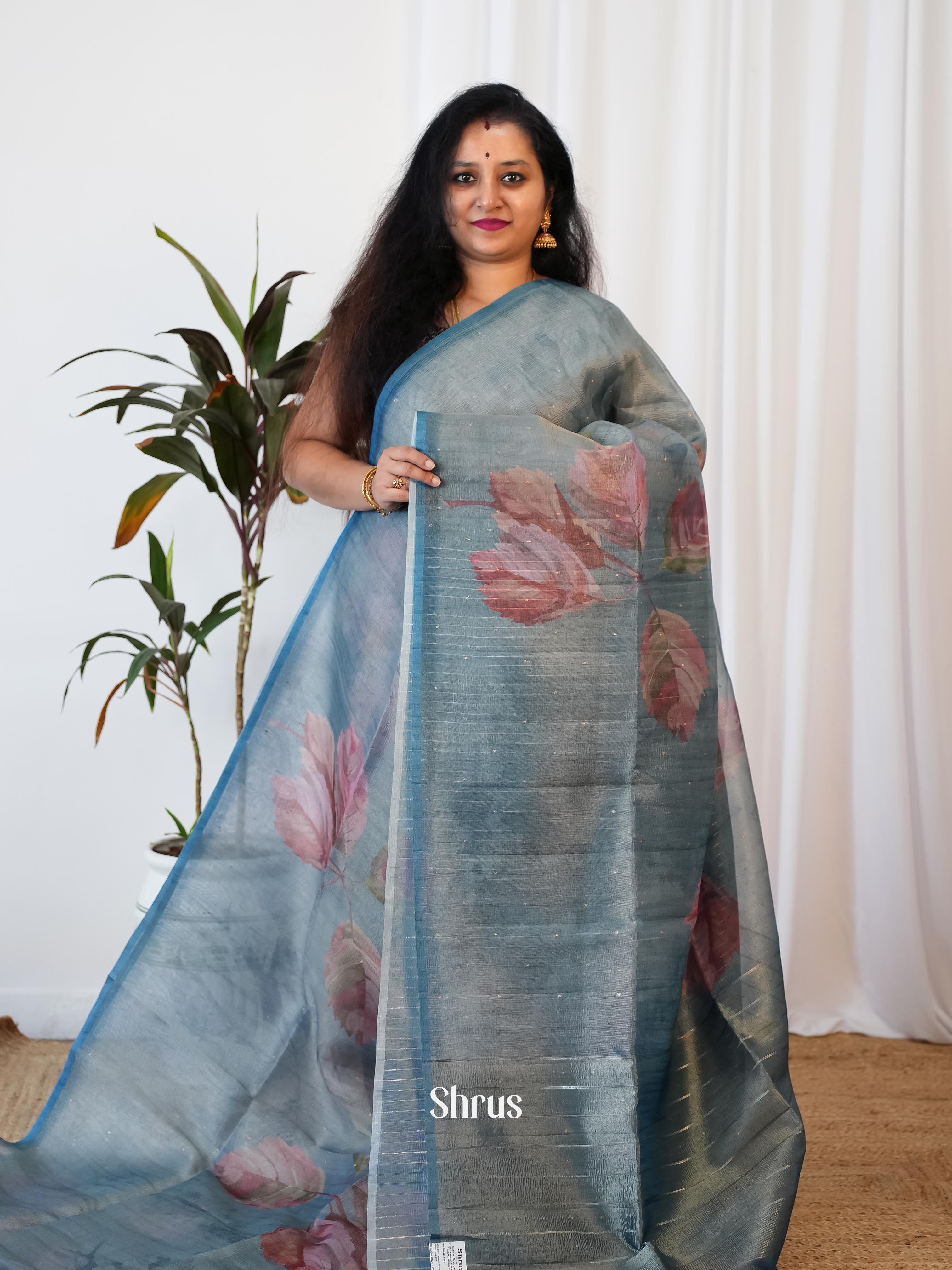 Blue - Bamboo Silk Saree - Shop on Shrus.com