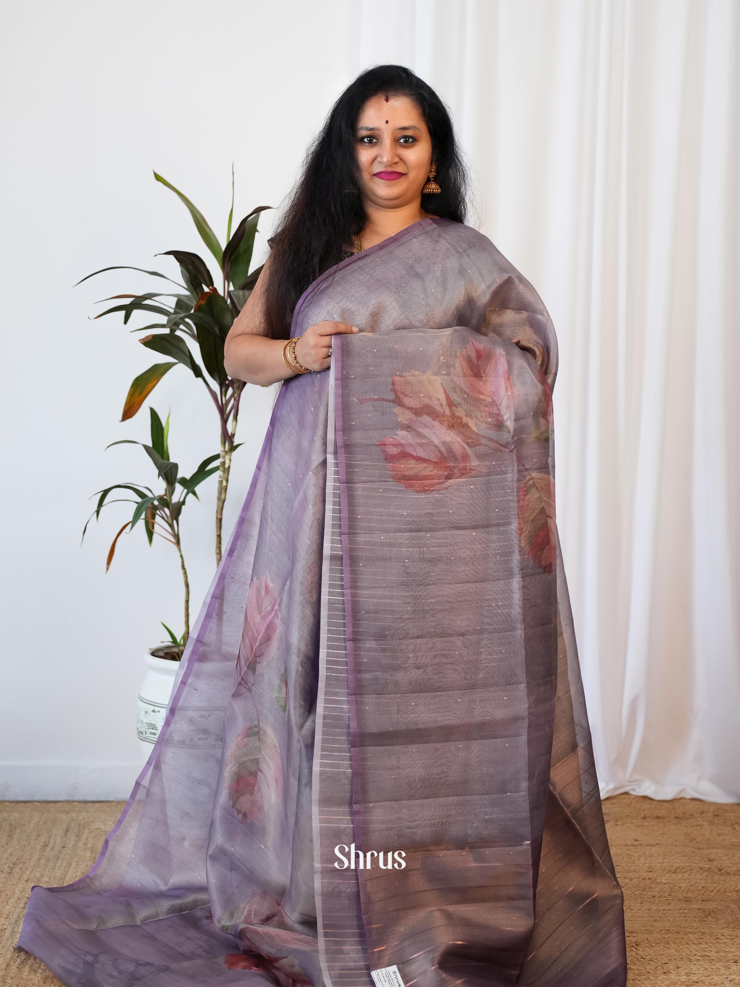 Purple - Bamboo Silk Saree - Shop on Shrus.com