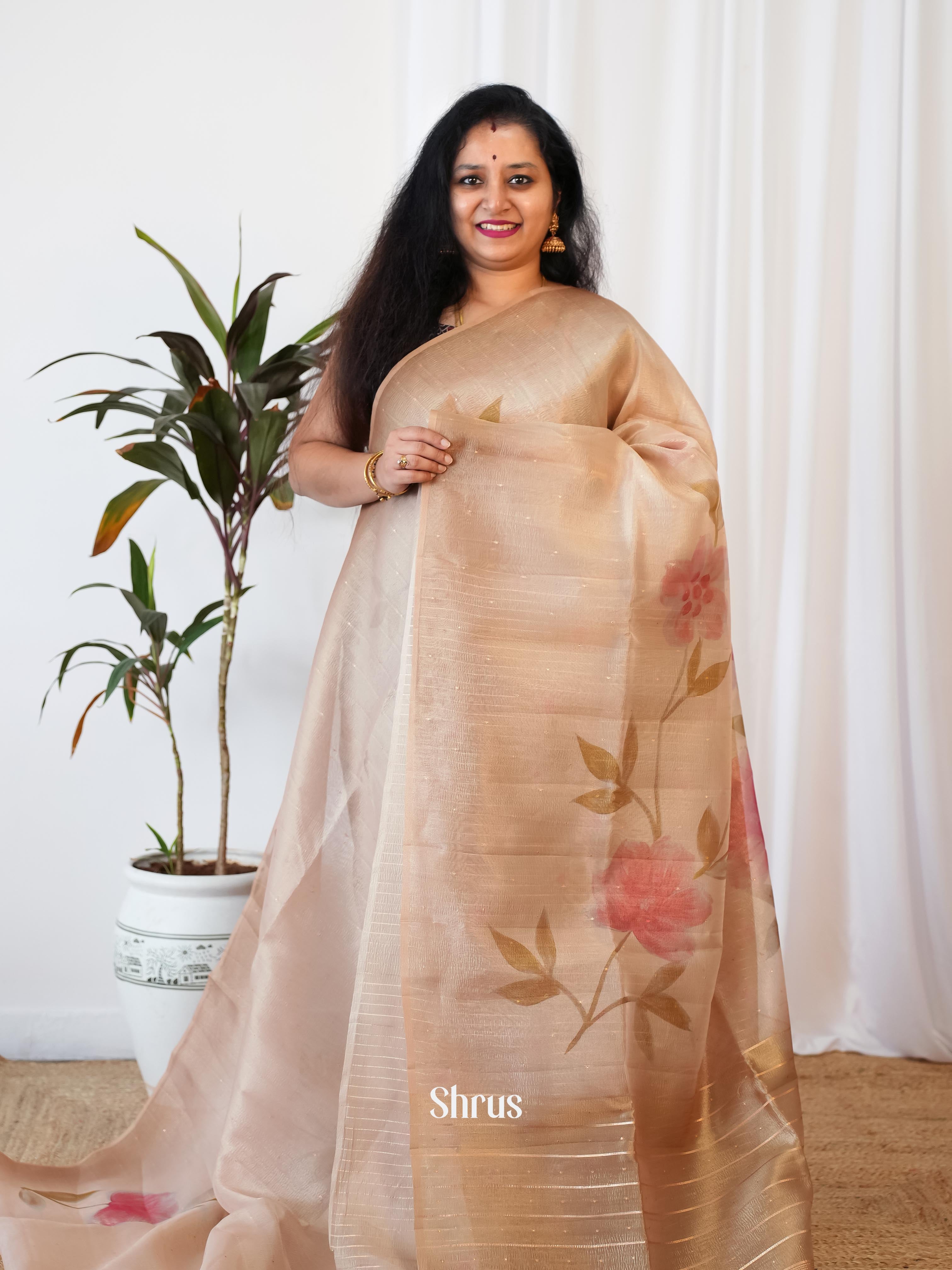 Cream - Bamboo Silk Saree - Shop on Shrus.com