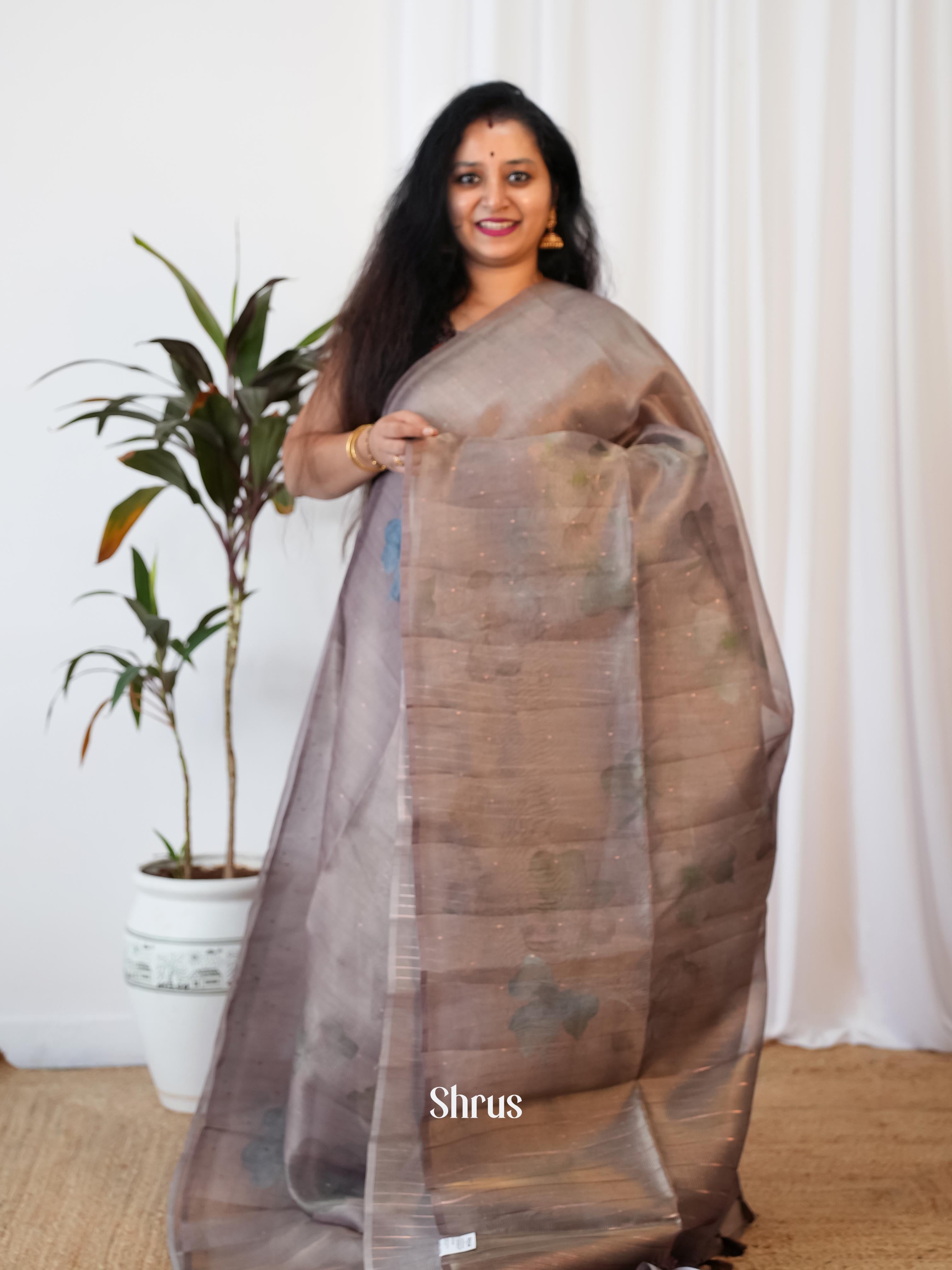 Grey - Bamboo Silk Saree - Shop on Shrus.com