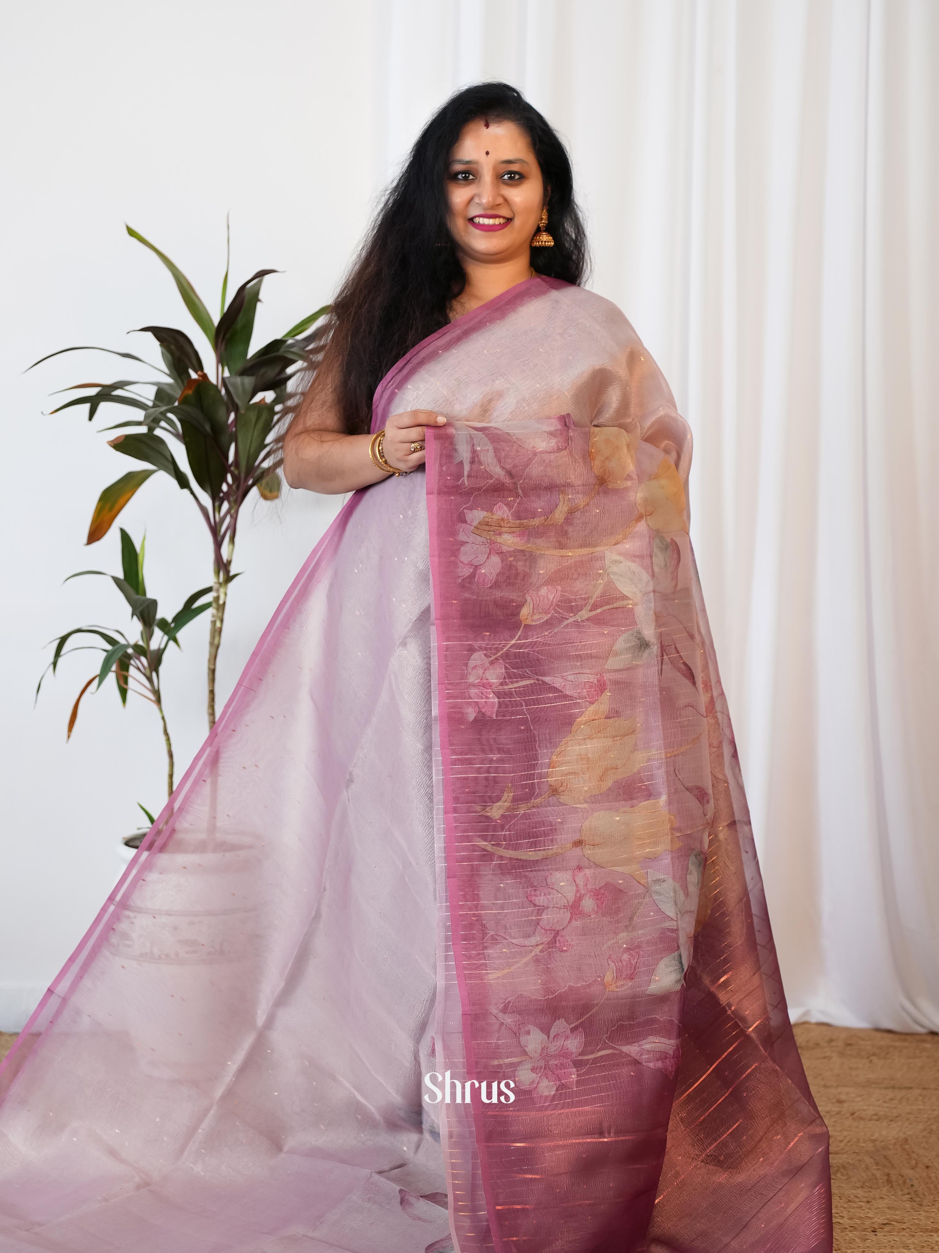 Purple - Bamboo Silk Saree - Shop on Shrus.com