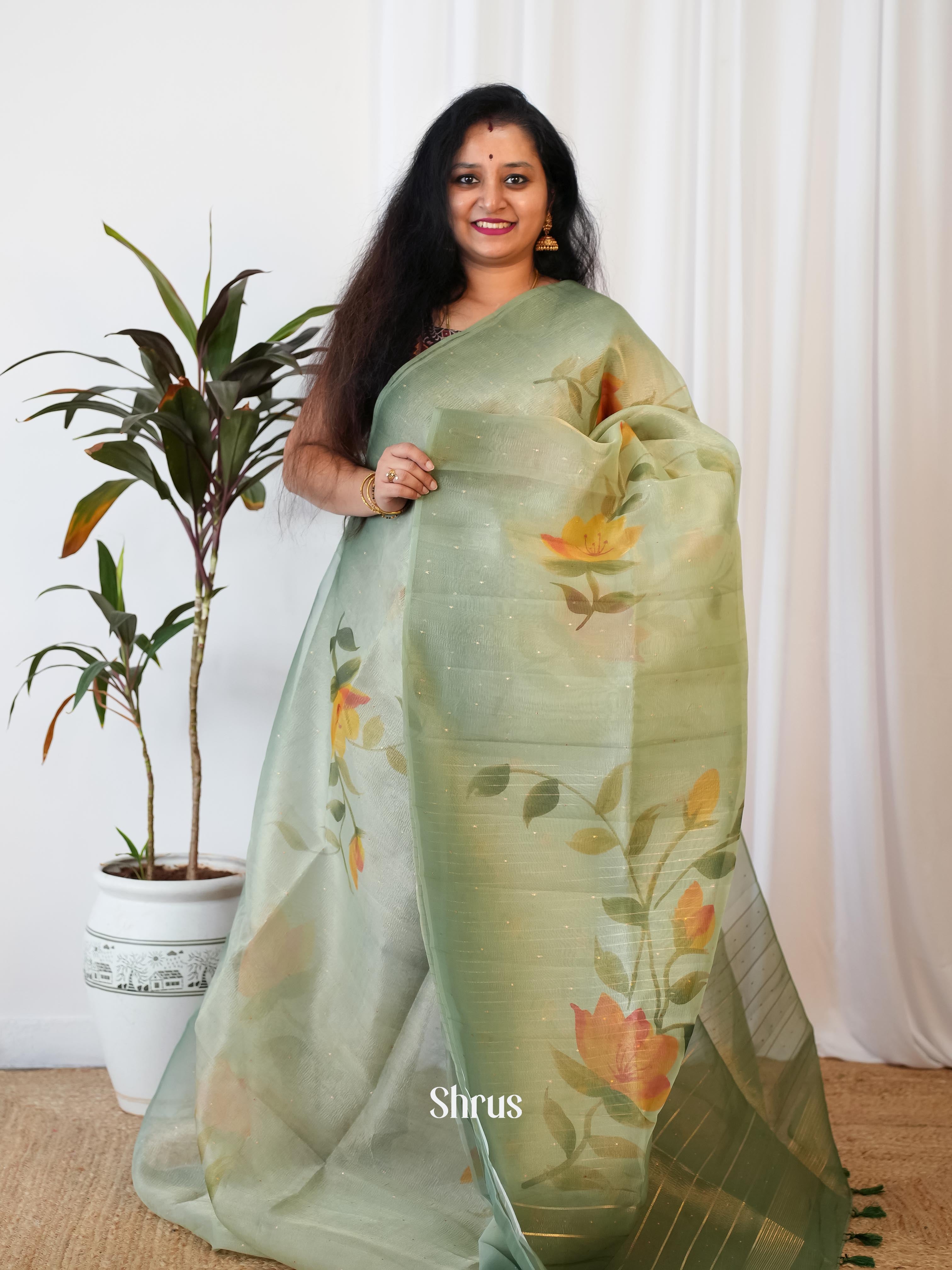 Green- Bamboo Silk Saree - Shop on Shrus.com