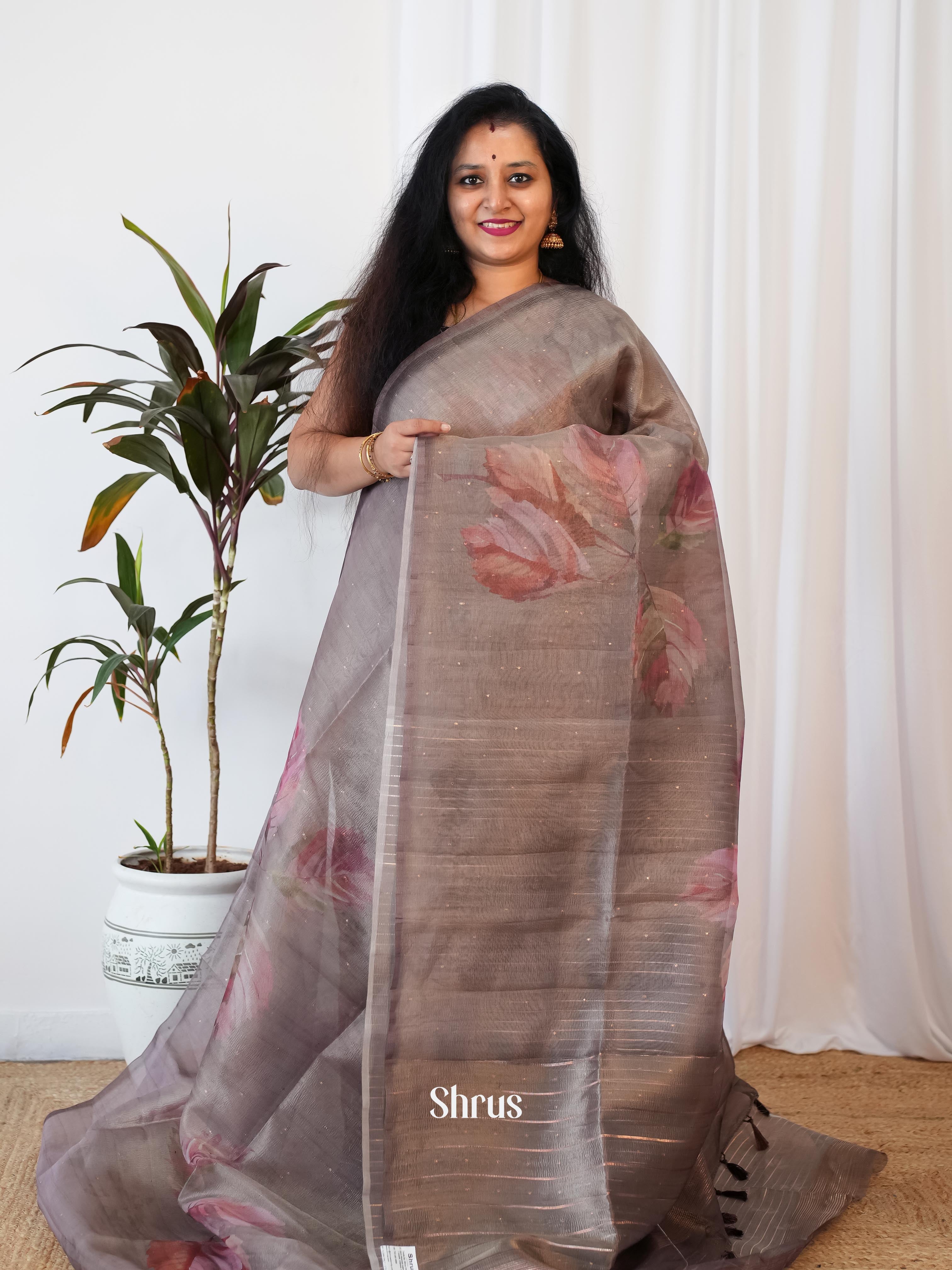 Grey - Bamboo Silk Saree - Shop on Shrus.com