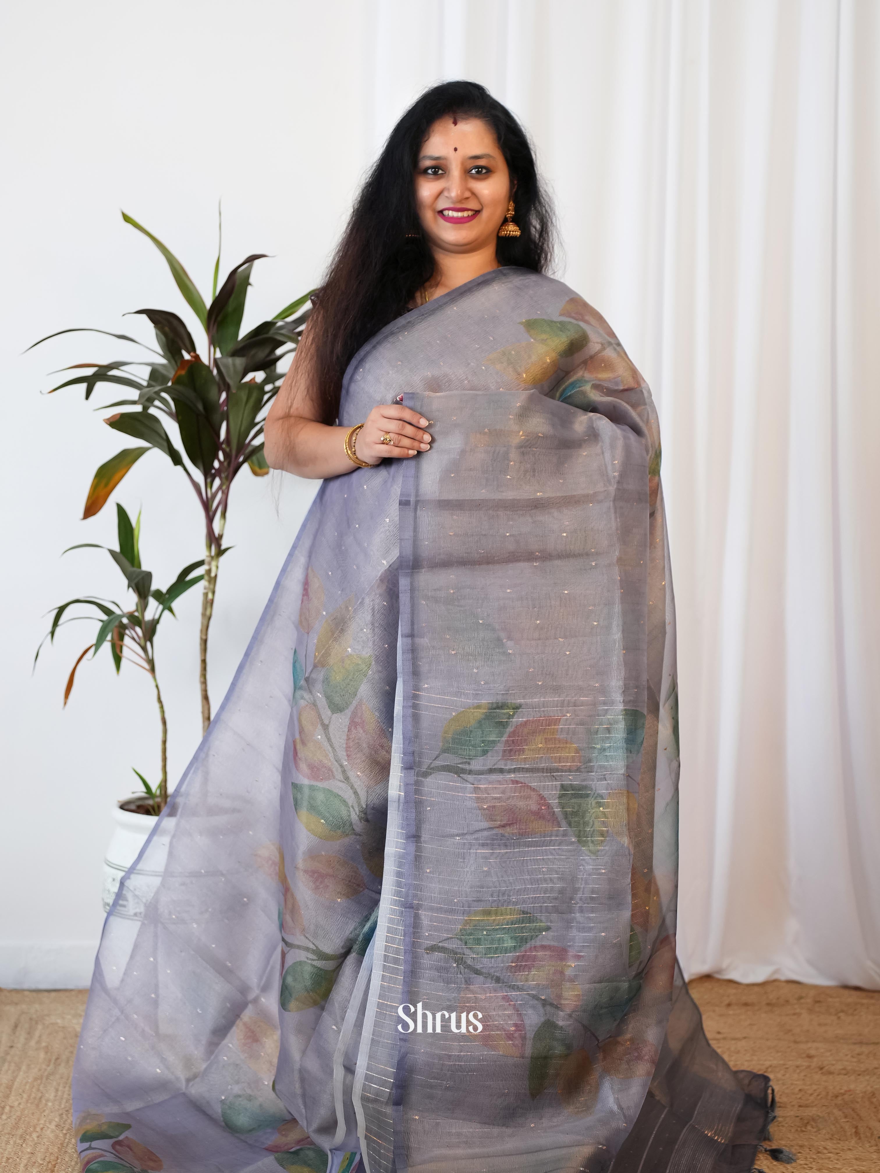 Grey - Bamboo Silk Saree - Shop on Shrus.com