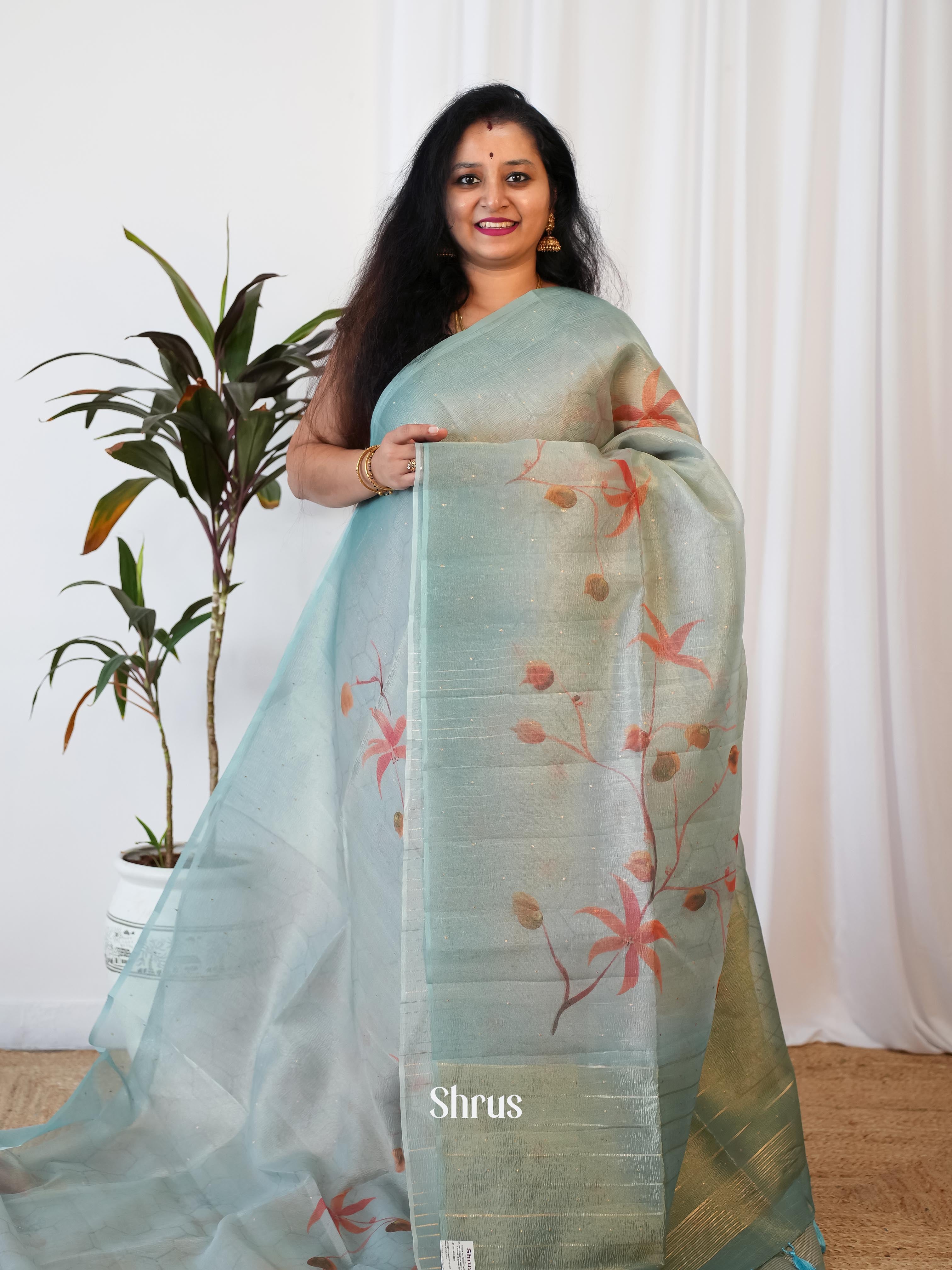 Lite Blue - Bamboo Silk Saree - Shop on Shrus.com