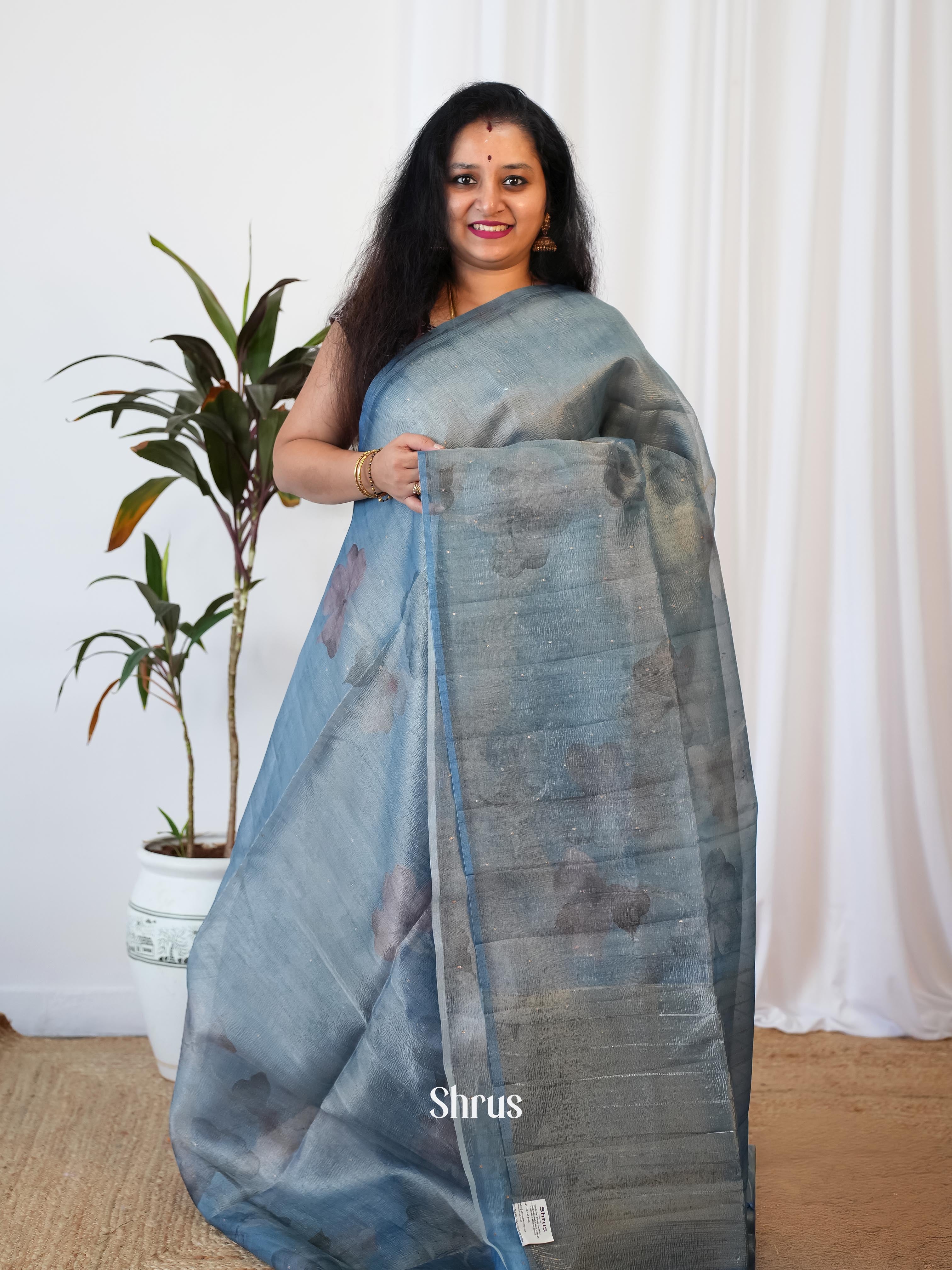 Blue - Bamboo Silk Saree - Shop on Shrus.com