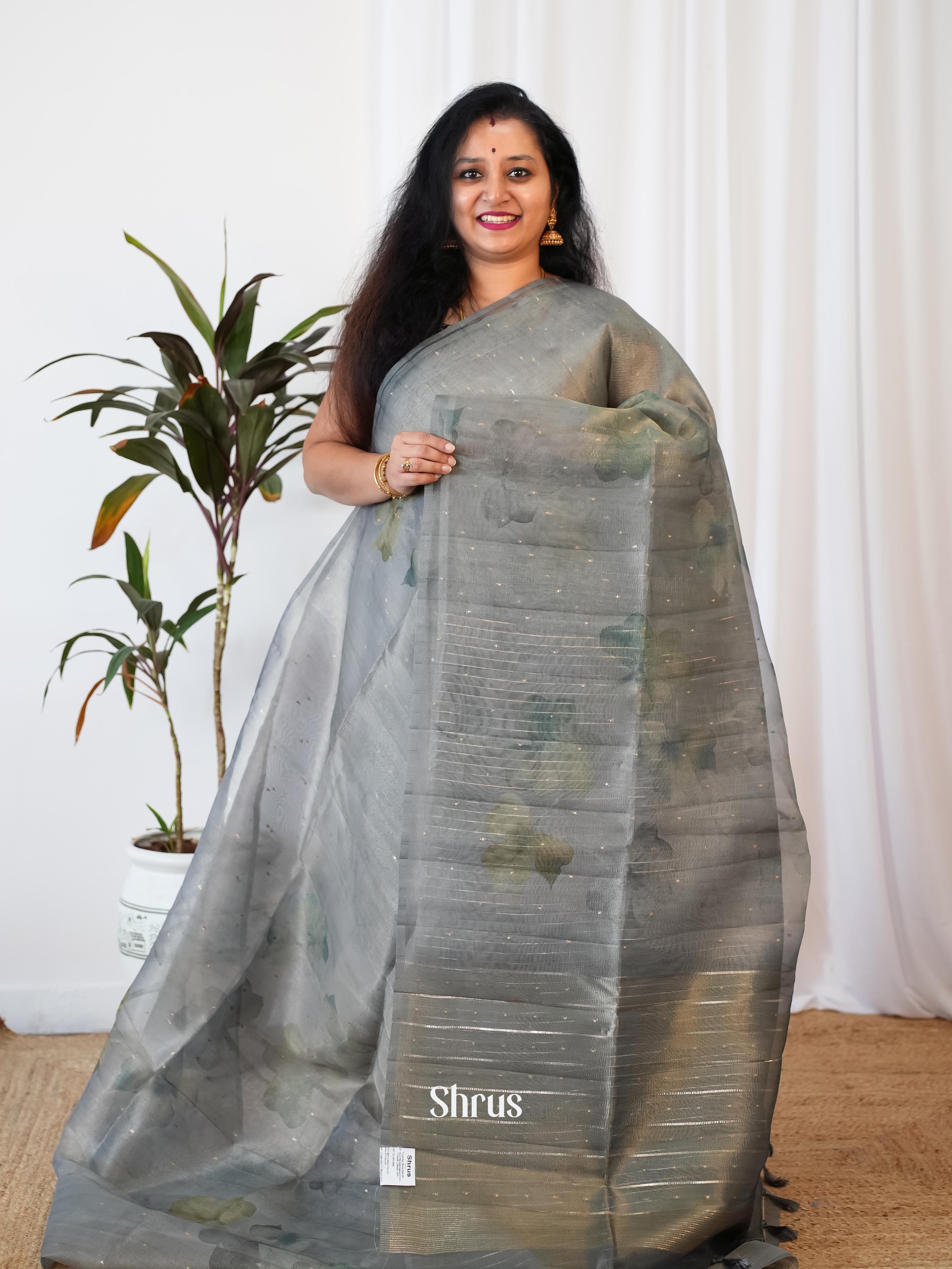 Grey - Bamboo Silk Saree - Shop on Shrus.com