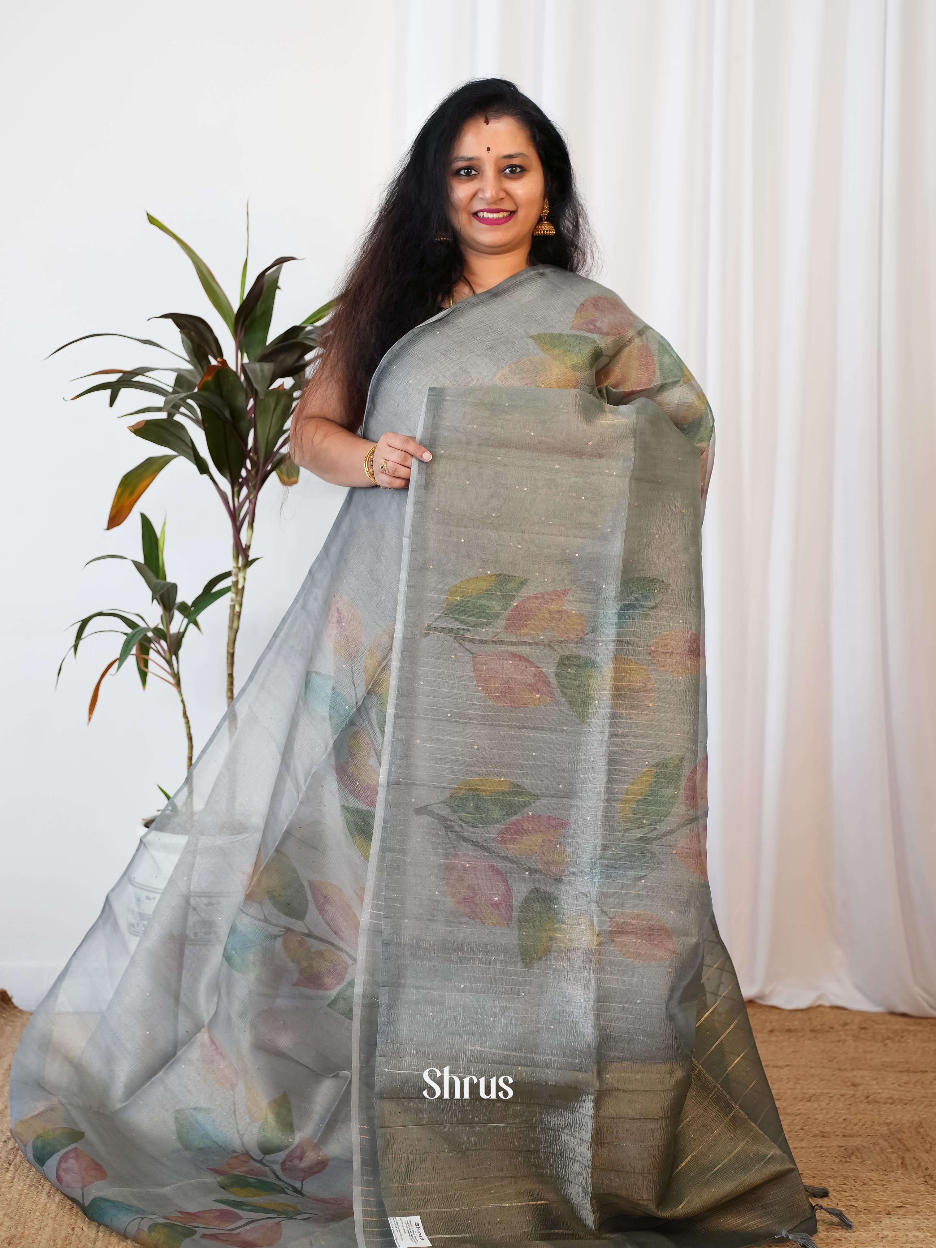 Grey - Bamboo Silk Saree - Shop on Shrus.com