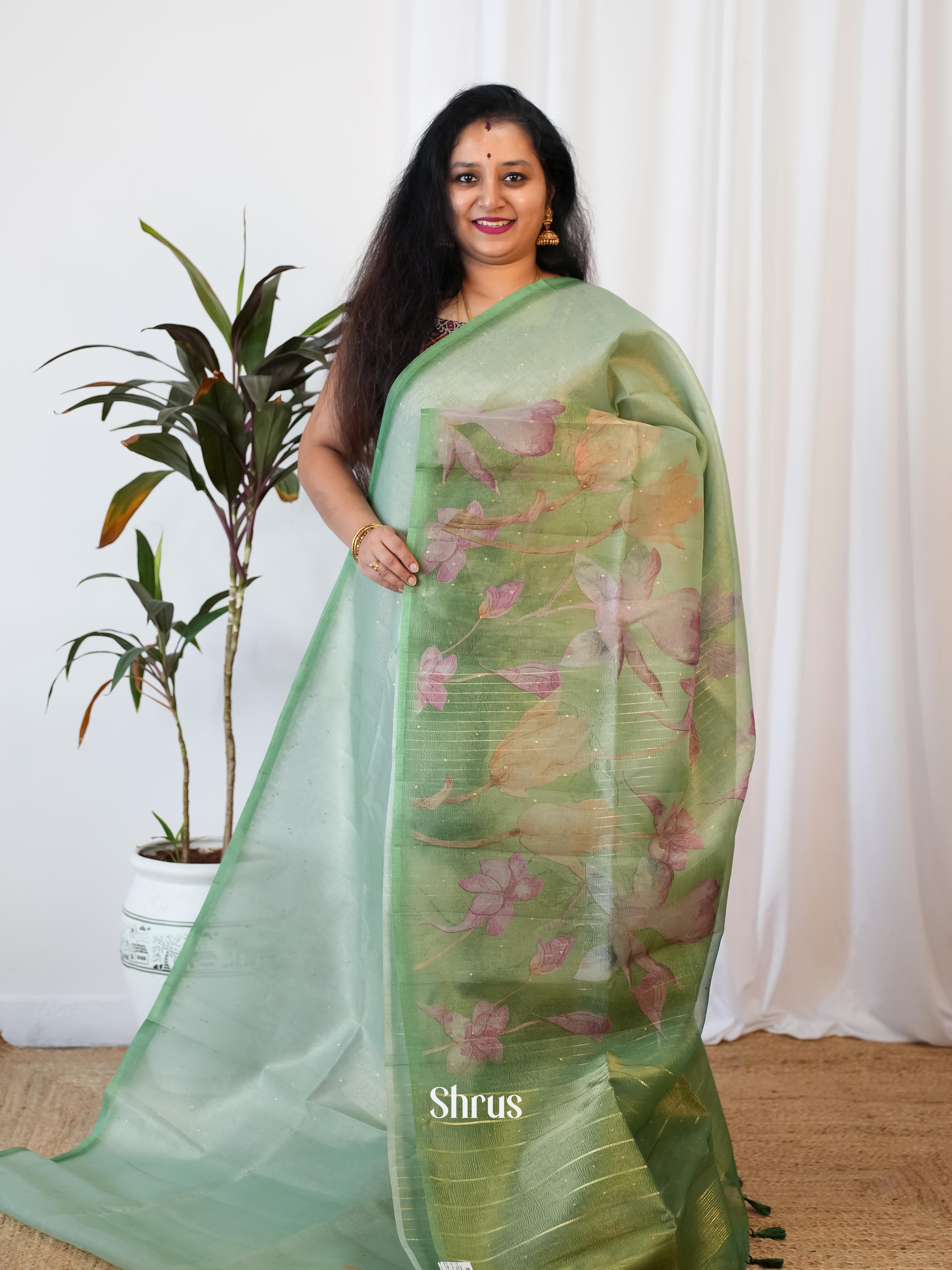 Green - Bamboo Silk Saree - Shop on Shrus.com
