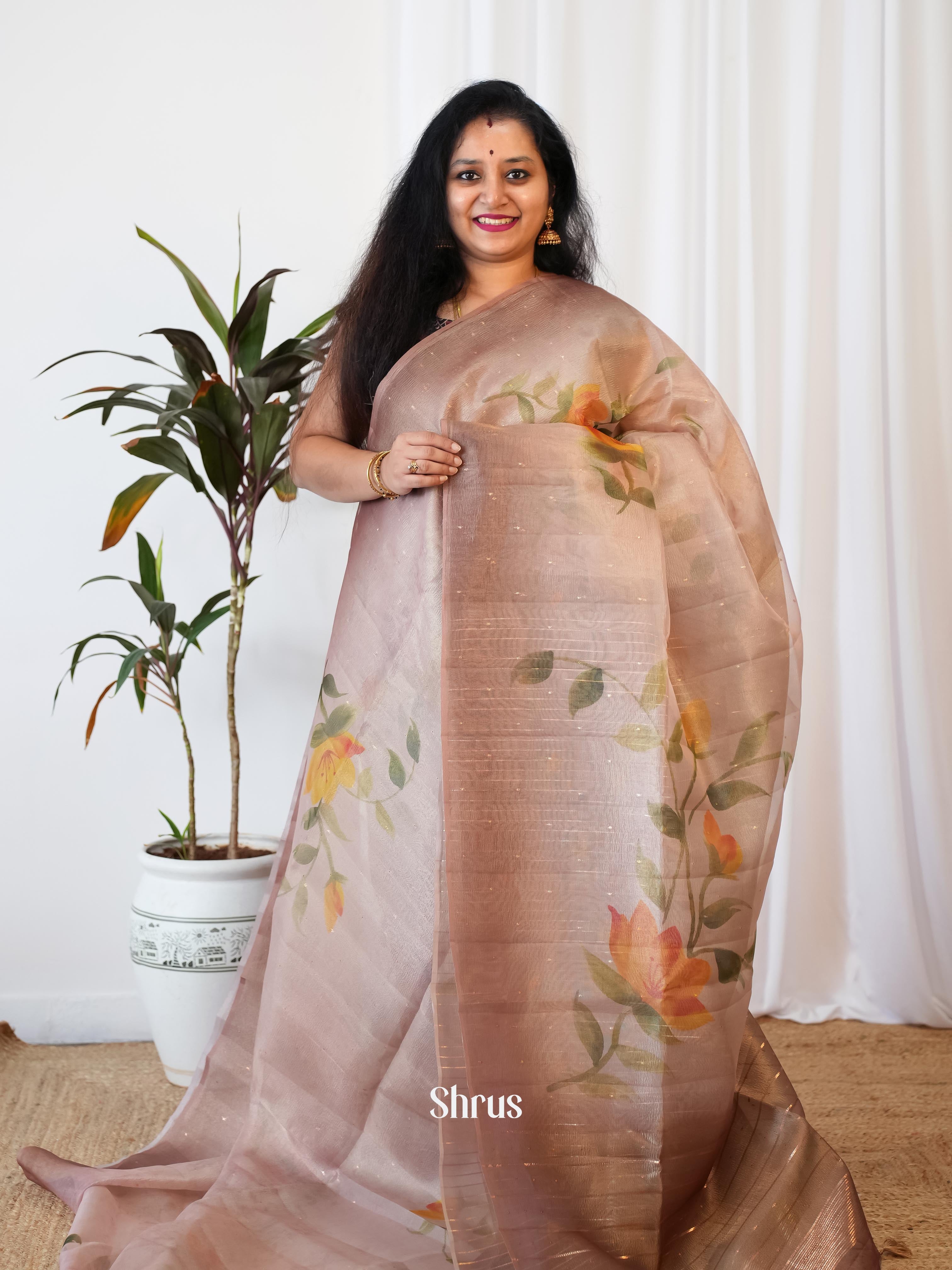 Brown - Bamboo Silk Saree - Shop on Shrus.com