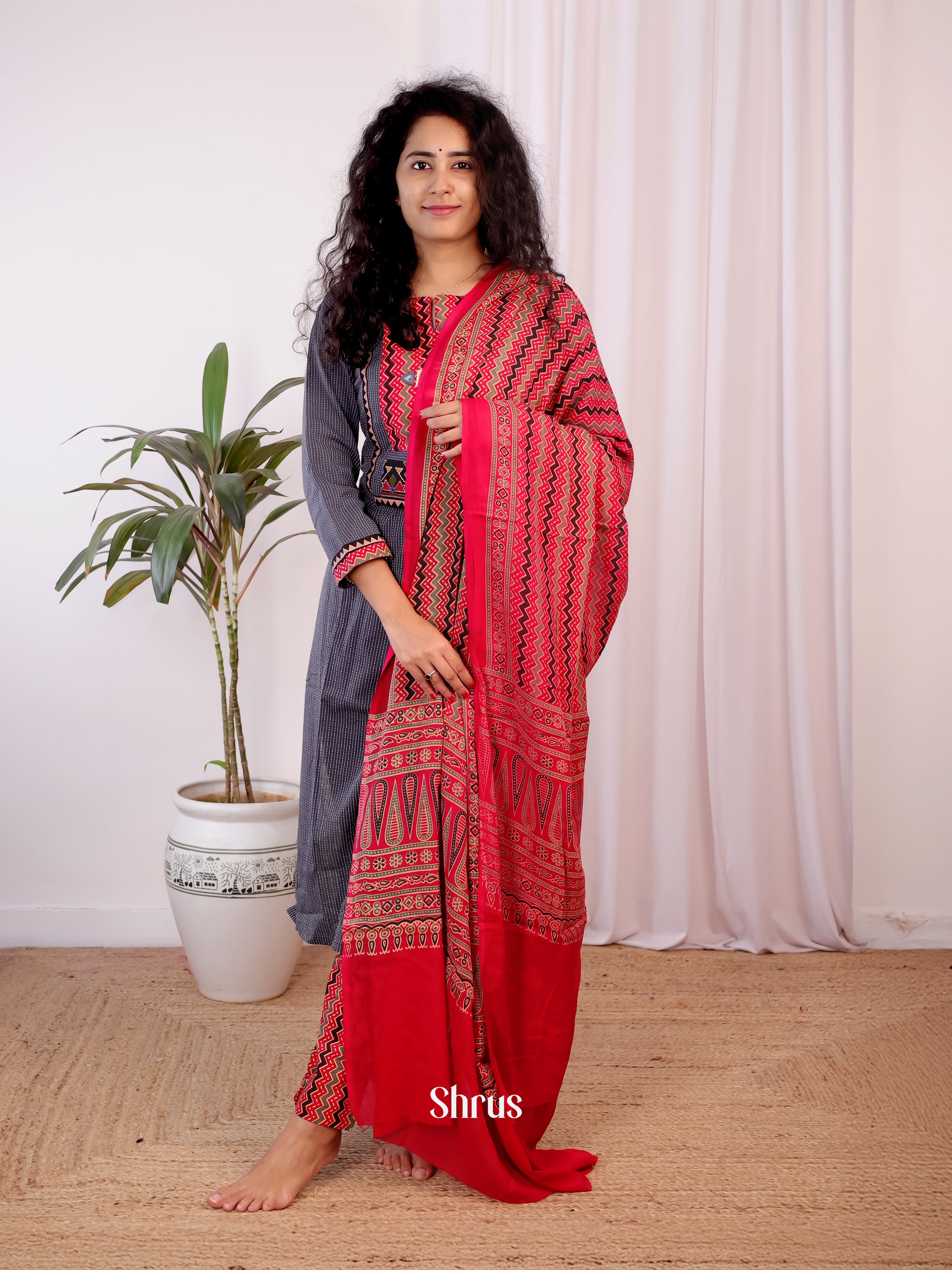 Brown & Red - Ajrakh 3pc Readymade Suits - Shop on Shrus.com