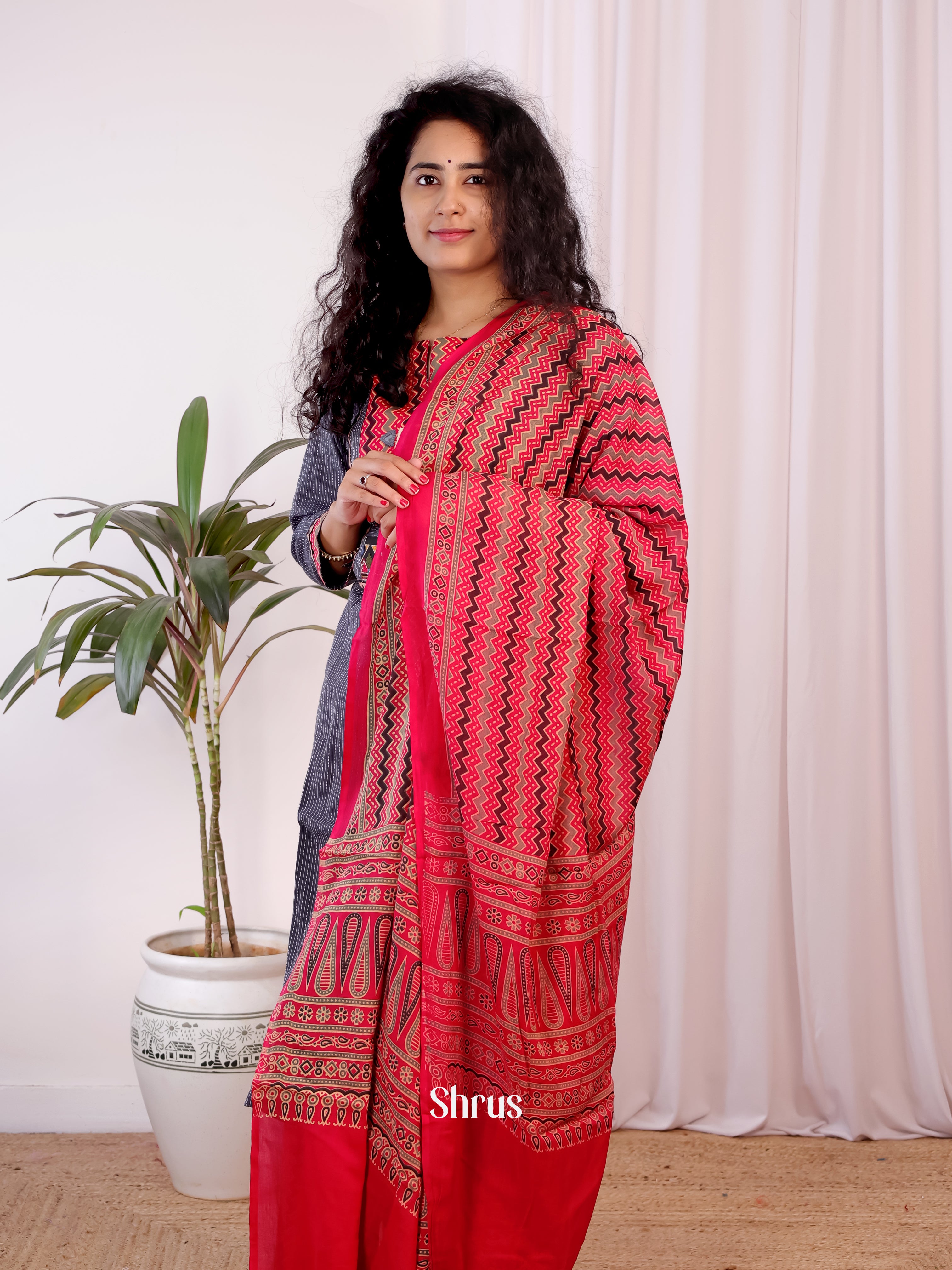 Brown & Red - Ajrakh 3pc Readymade Suits - Shop on Shrus.com