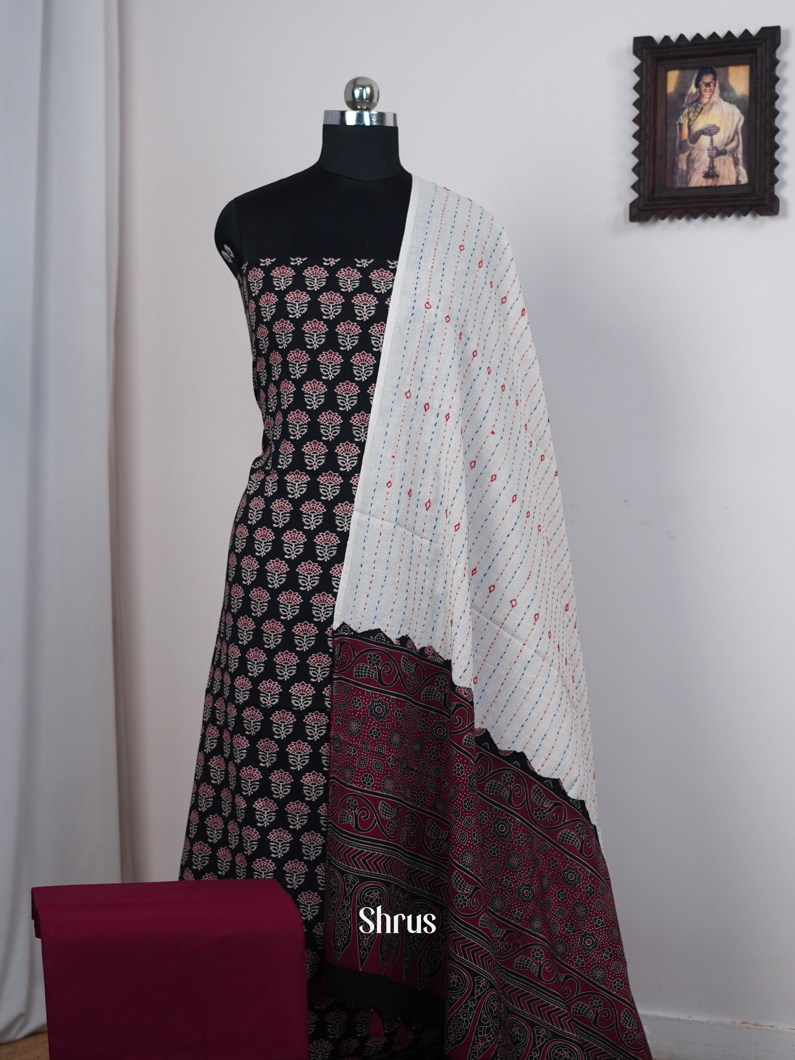 Black & Maroon - Ajrakh Salwar - Shop on Shrus.com
