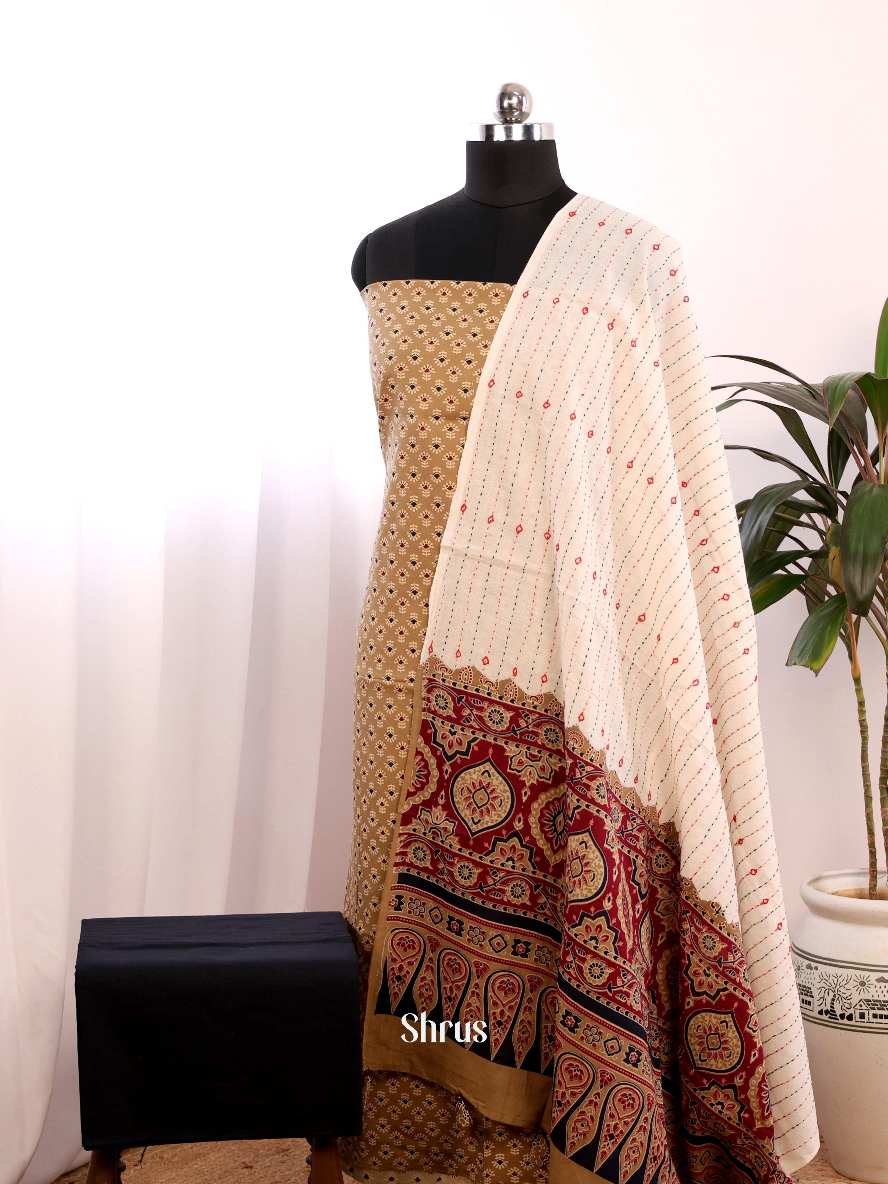 Beige & Black - Ajrakh Salwar - Shop on Shrus.com
