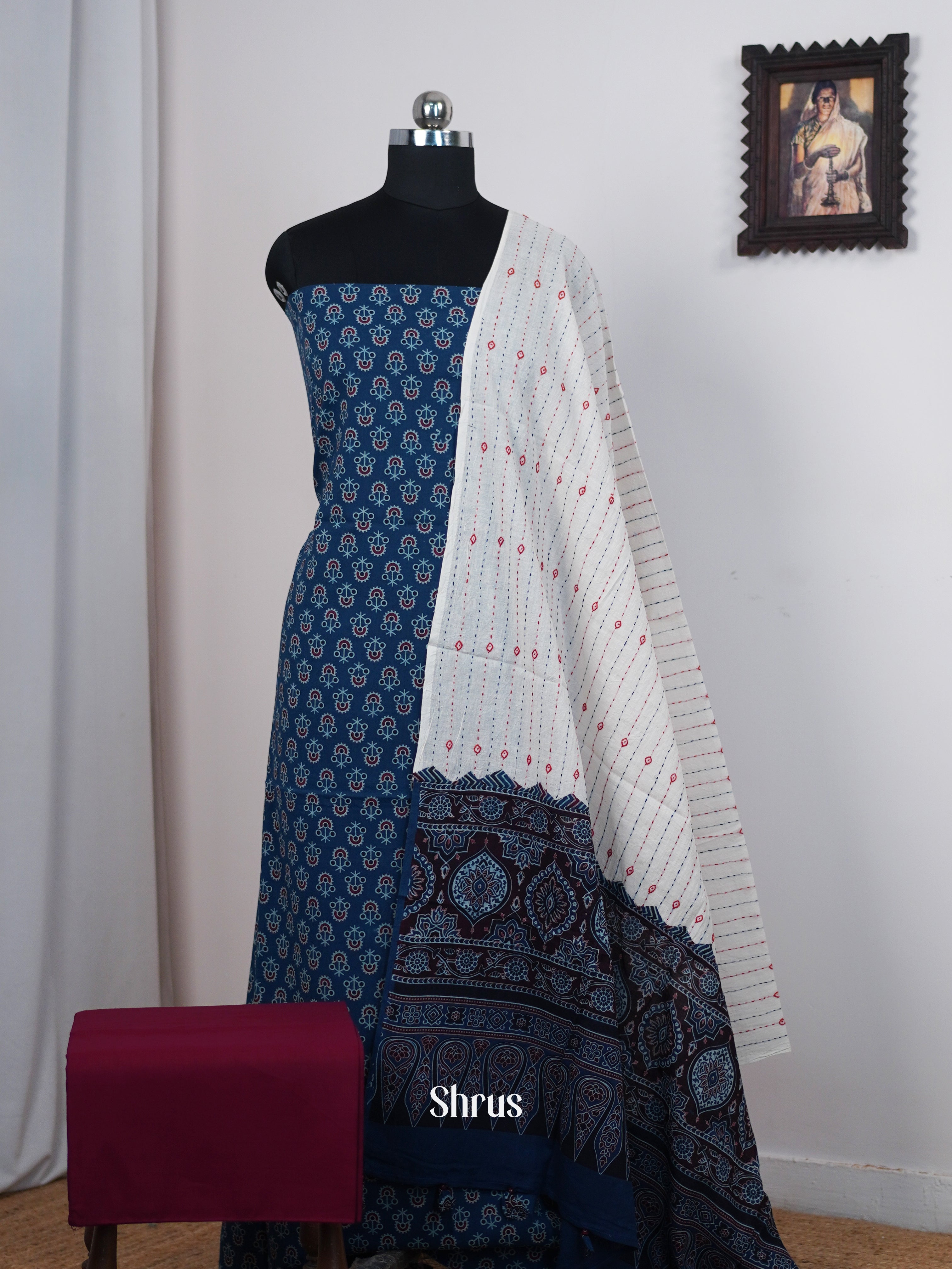 Blue & Maroon - Ajrakh Salwar - Shop on Shrus.com