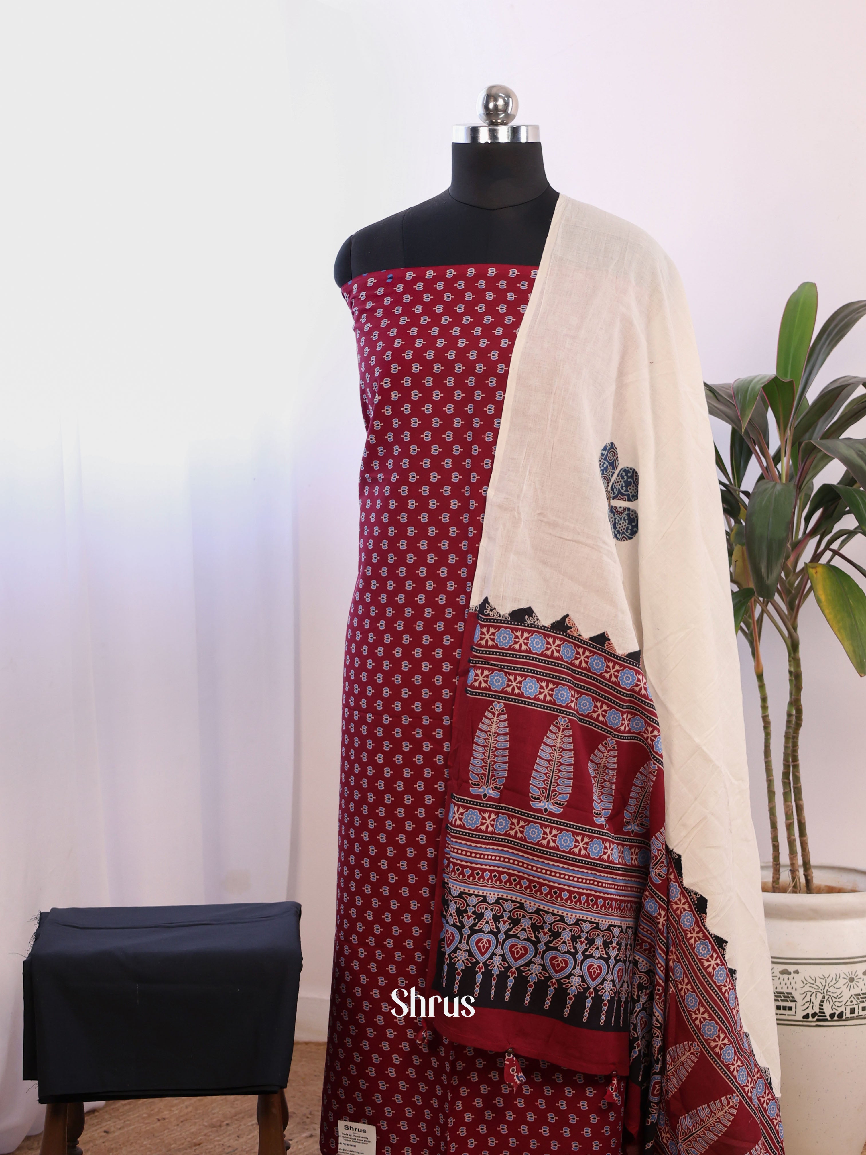 Maroon & Cream - Ajrakh Salwar - Shop on Shrus.com