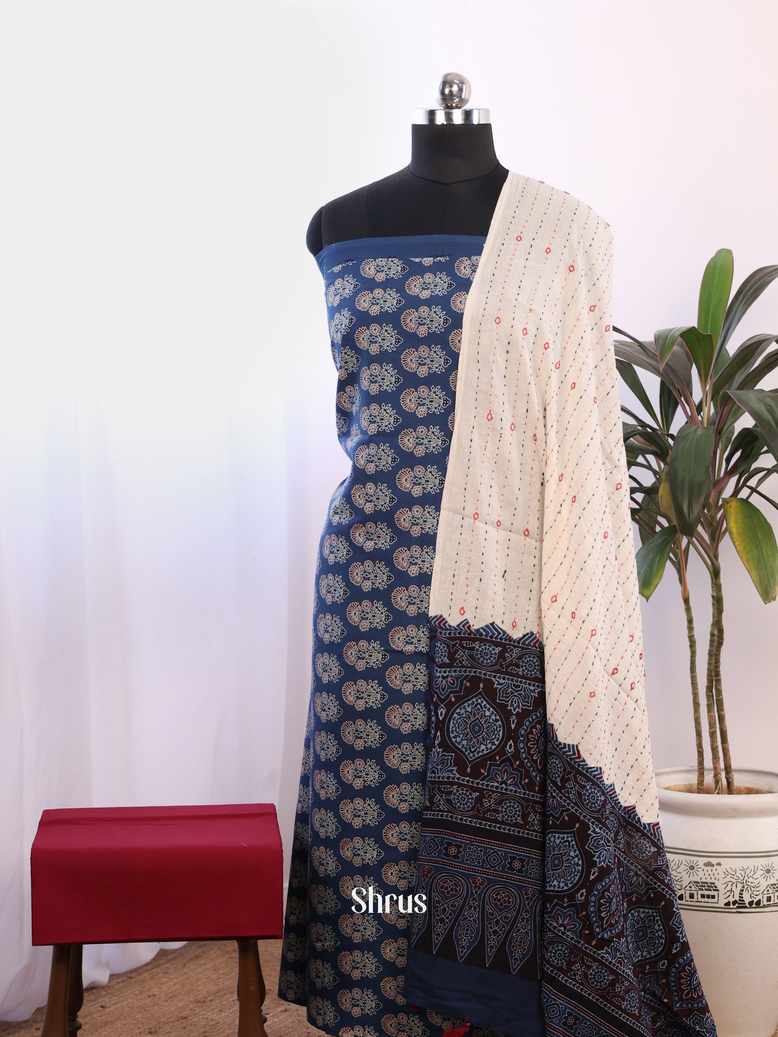 Blue & Maroon - Ajrakh Salwar - Shop on Shrus.com