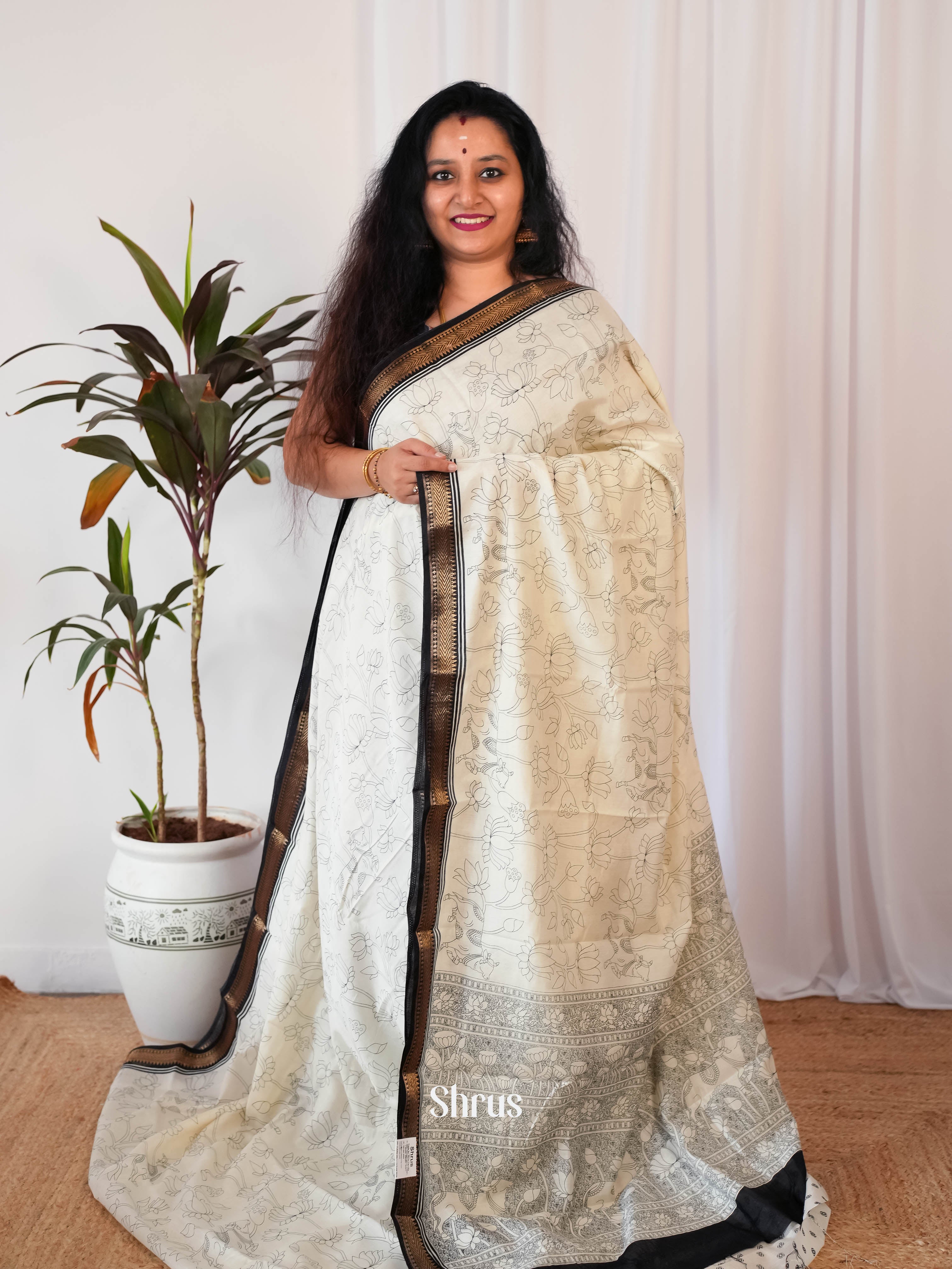 Cream & black - Art modal Saree - Shop on Shrus.com