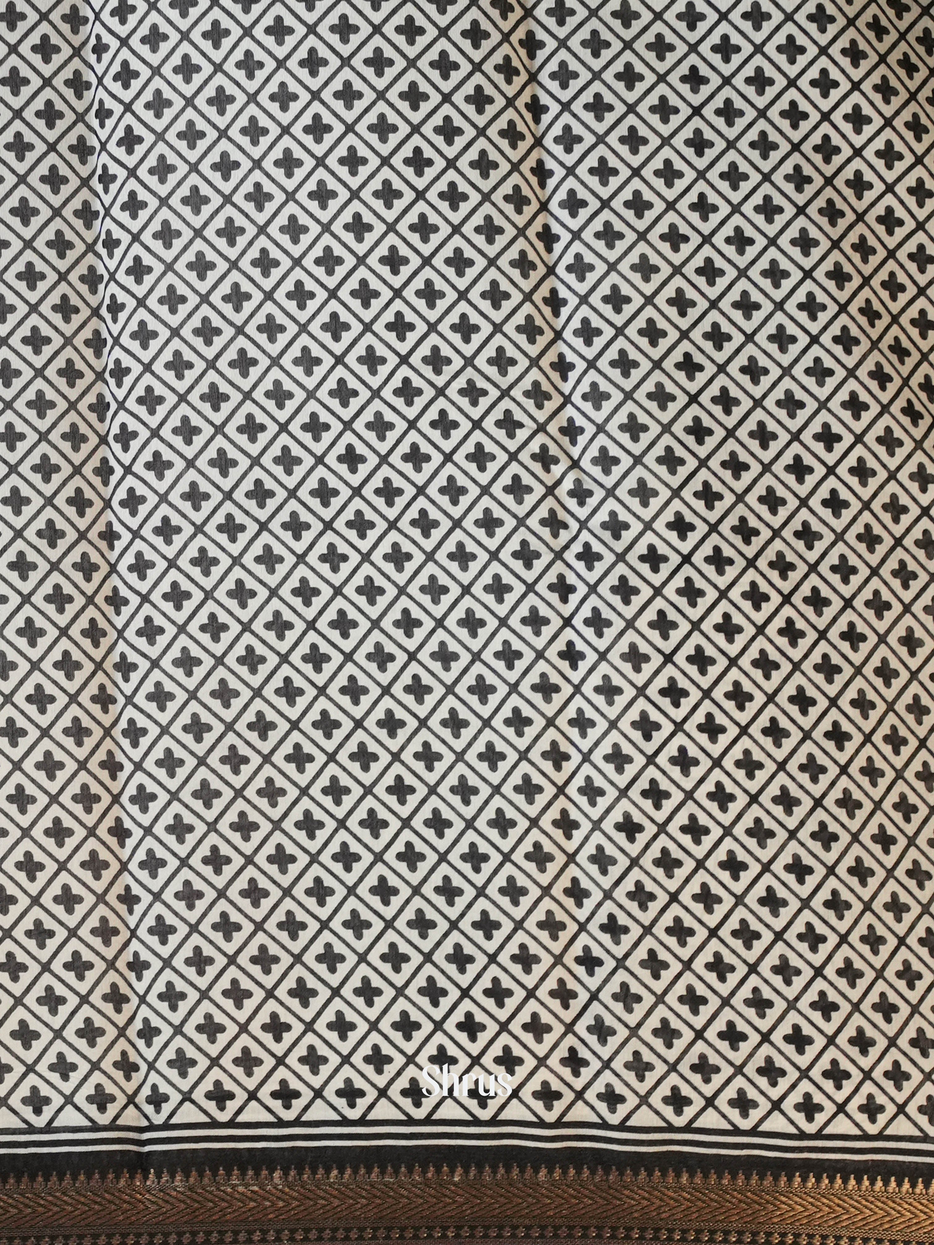 Cream & Black - Art modal Saree - Shop on Shrus.com