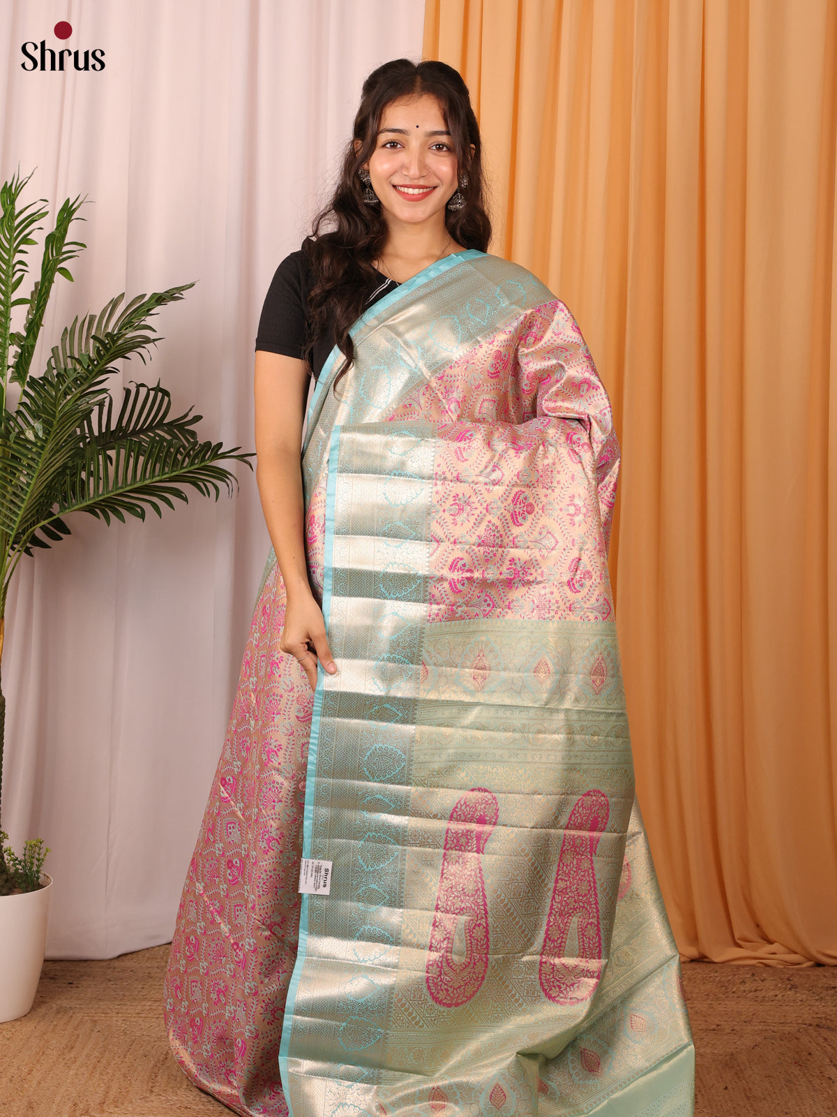 Pink & Blue - Kanchipuram-halfpure Saree - Shop on Shrus.com