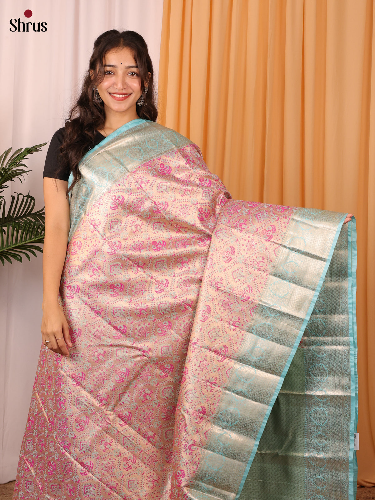 Pink & Blue - Kanchipuram-halfpure Saree - Shop on Shrus.com