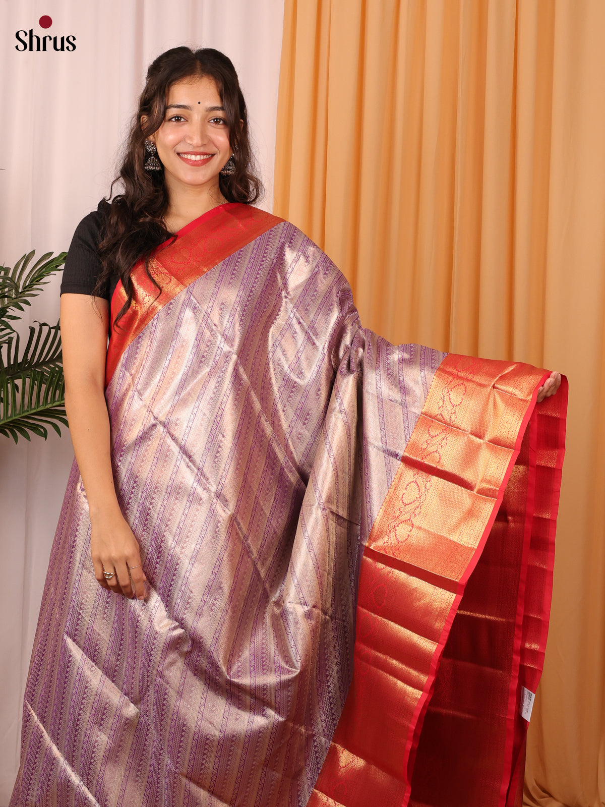 Purple & Red - Kanchipuram-halfpure Saree - Shop on Shrus.com