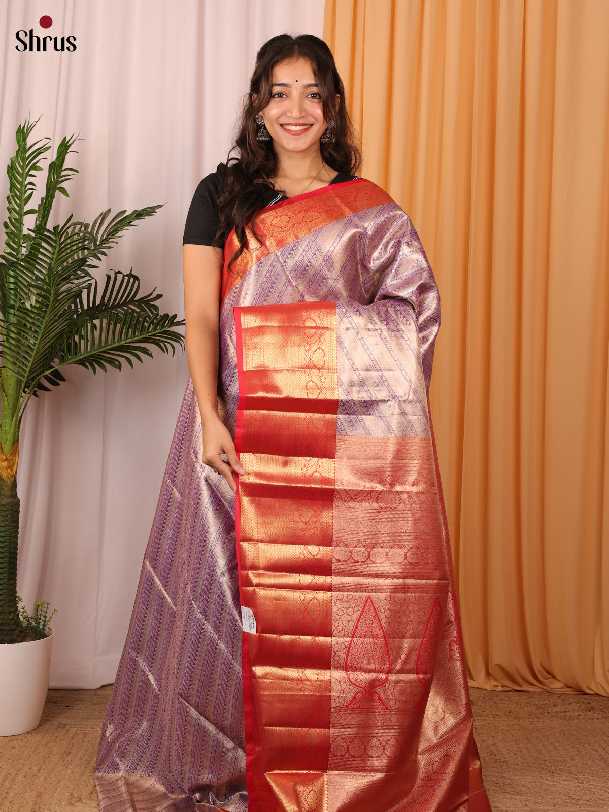Purple & Red - Kanchipuram-halfpure Saree - Shop on Shrus.com