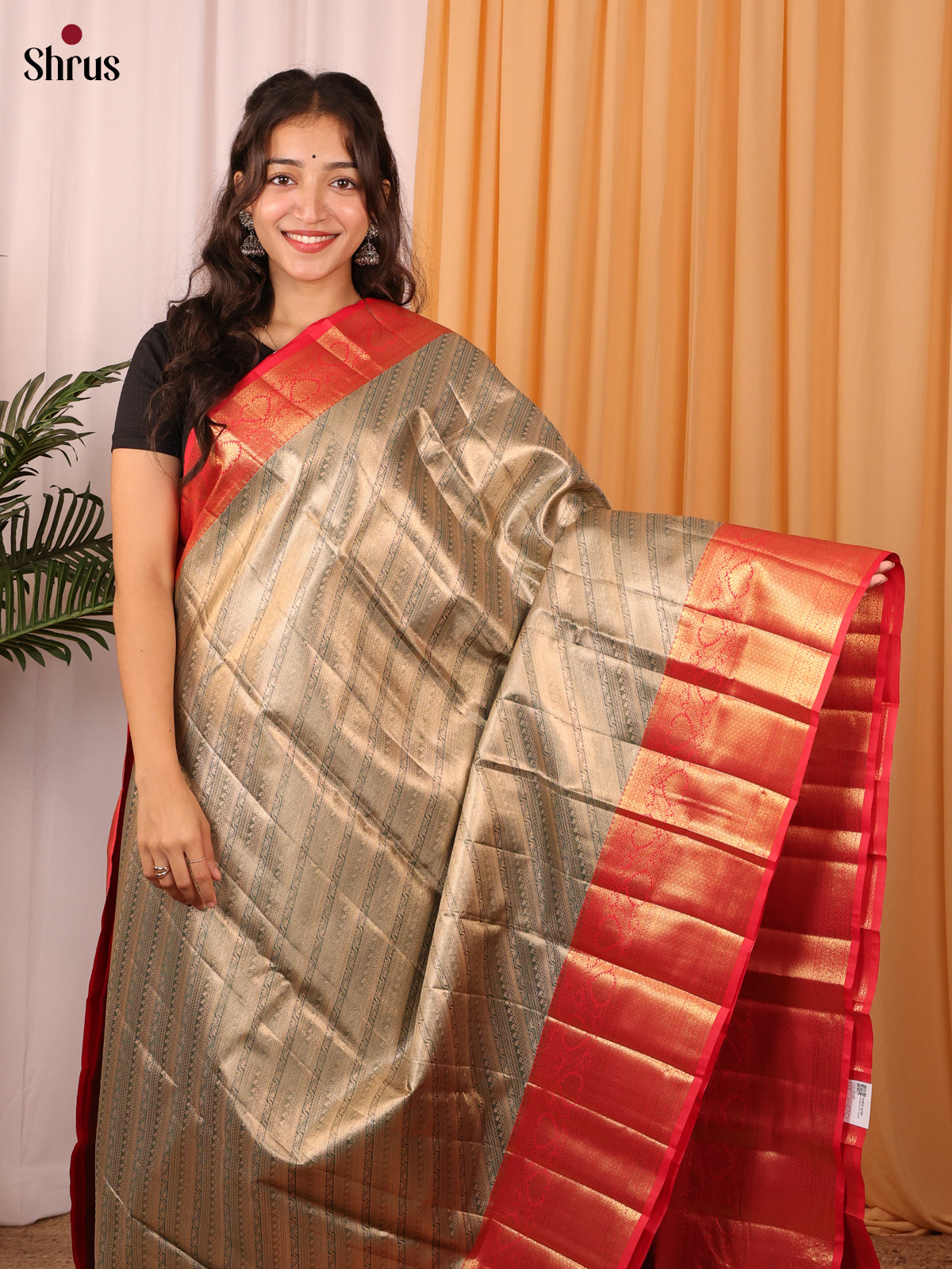 Gold & Red - Kanchipuram-halfpure Saree - Shop on Shrus.com