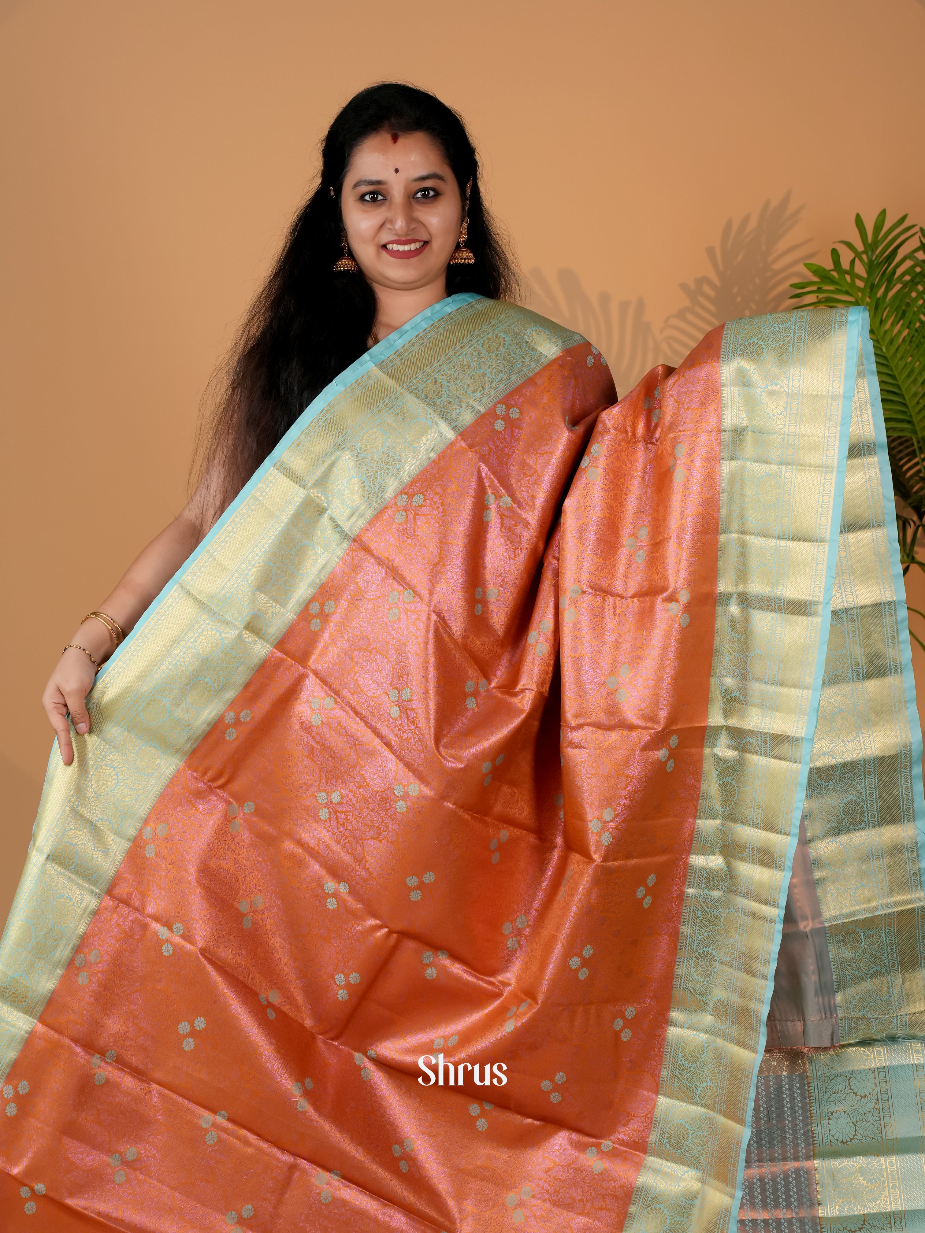 Rust & Blue - Kanchipuram-halfpure Saree - Shop on Shrus.com