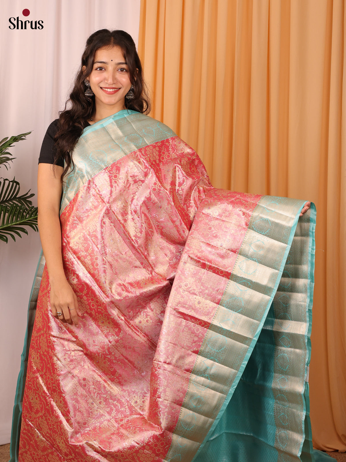 Pink & Blue - Kanchipuram-halfpure Saree - Shop on Shrus.com