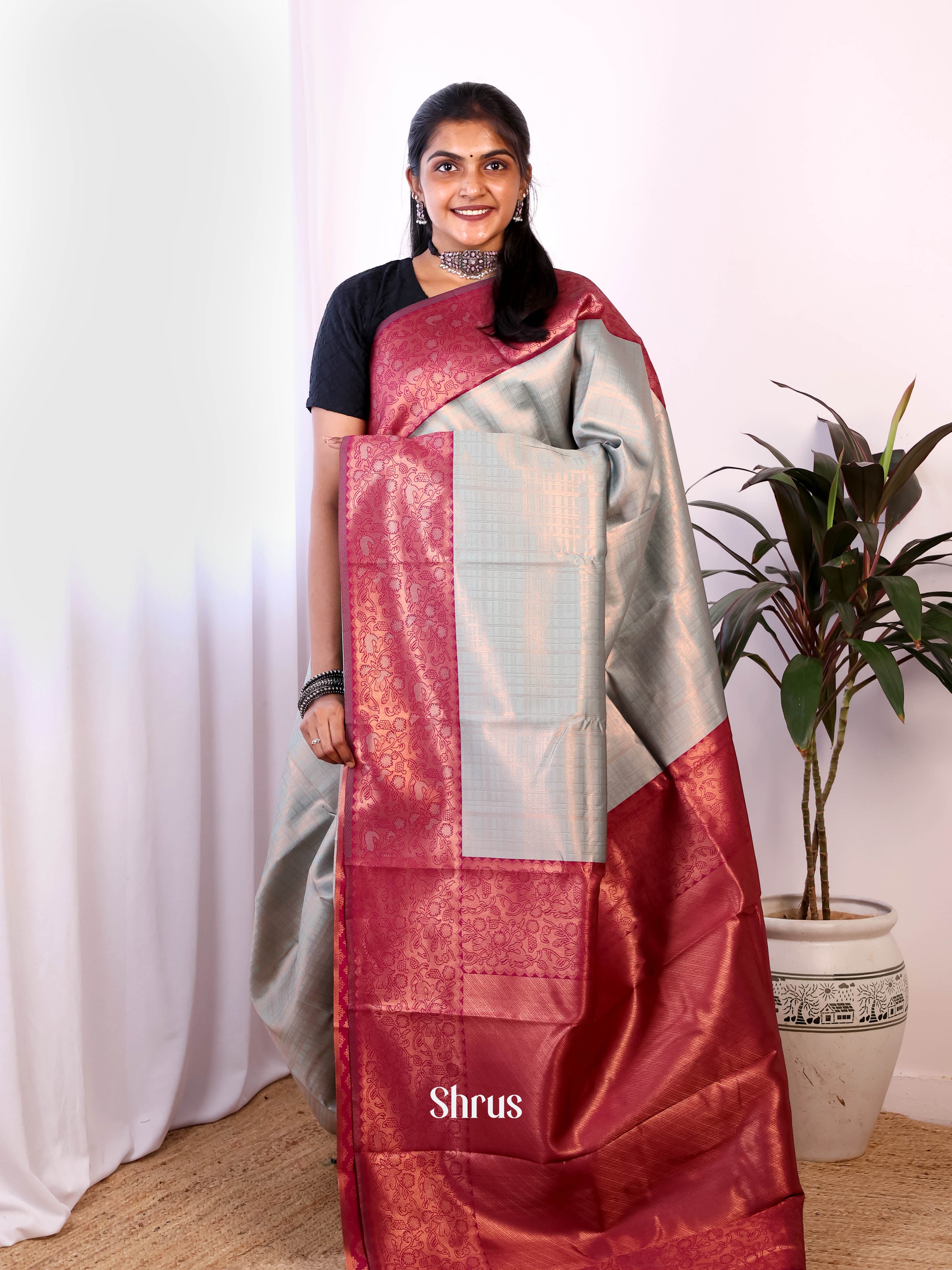 Blue & Maroon - Semi Arani Silk Saree - Shop on Shrus.com