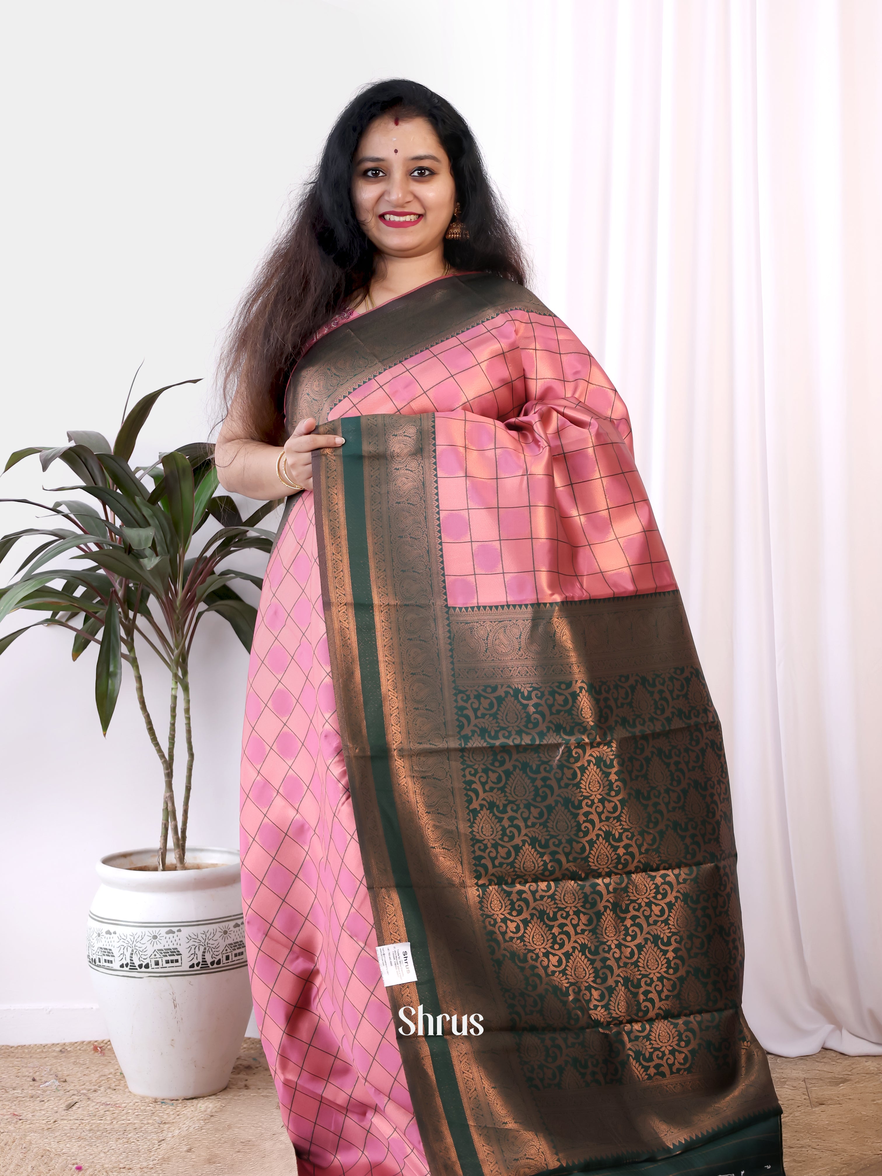 Pink & Green - Semi Arani Silk Saree - Shop on Shrus.com
