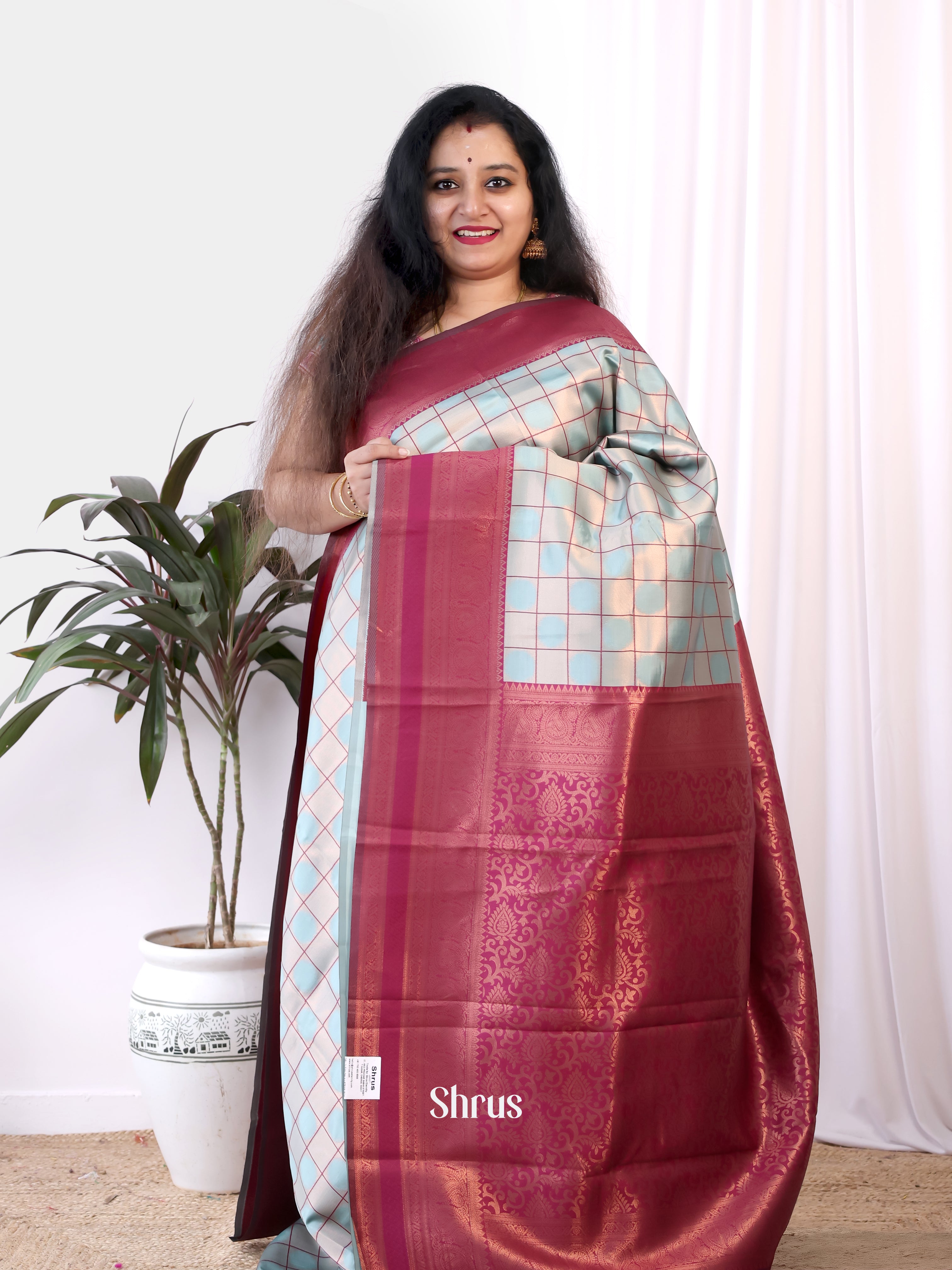Blue & Maroon - Semi Arani Silk Saree - Shop on Shrus.com