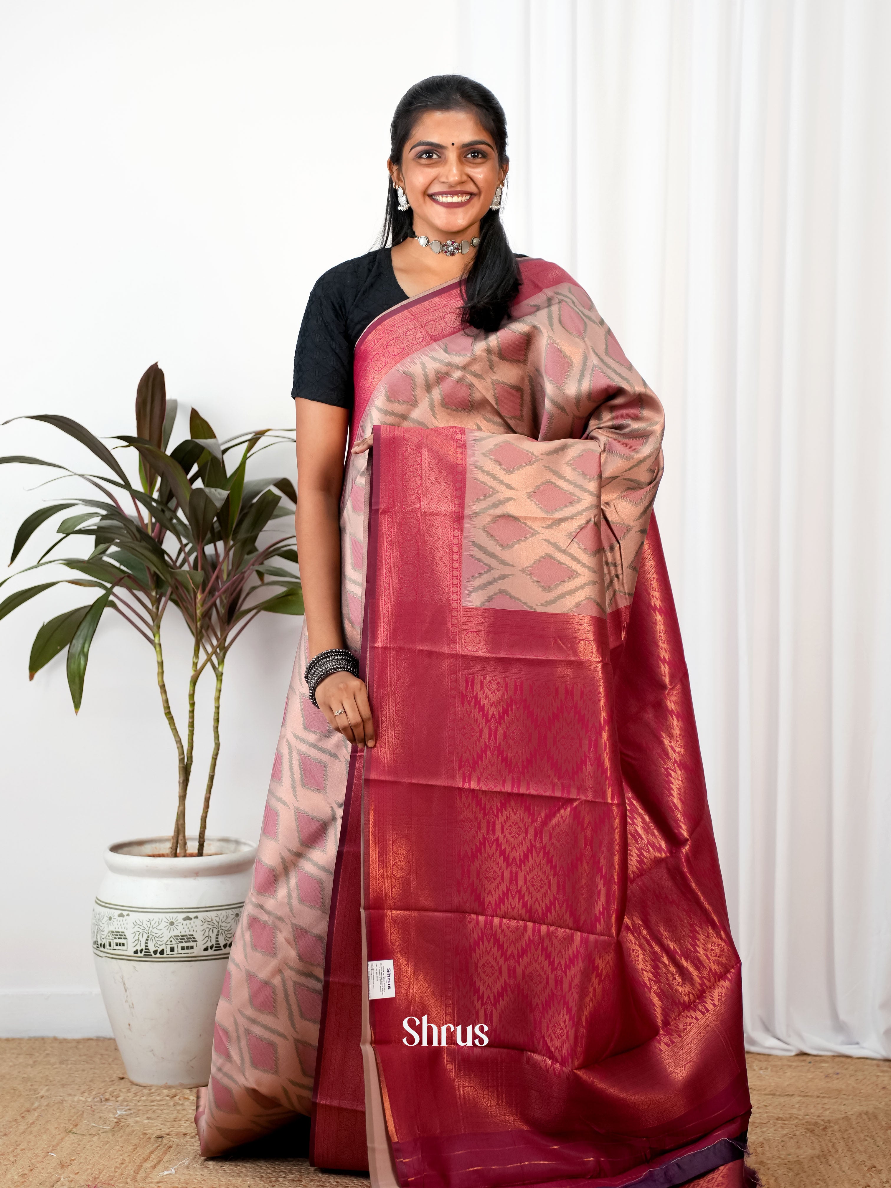 Pink & Maroon - Semi Arani Silk - Shop on Shrus.com