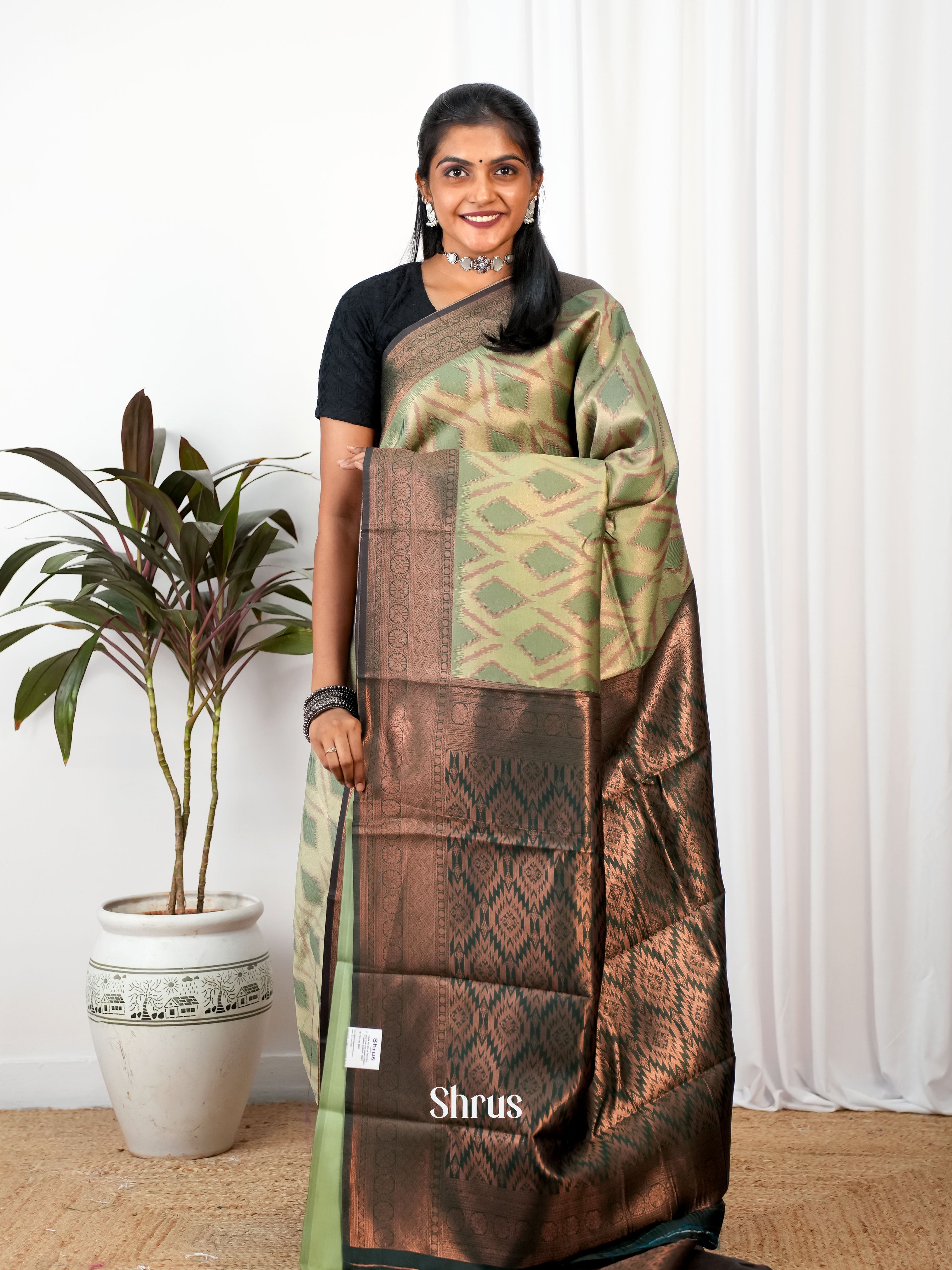 Green - Semi Arani Silk - Shop on Shrus.com