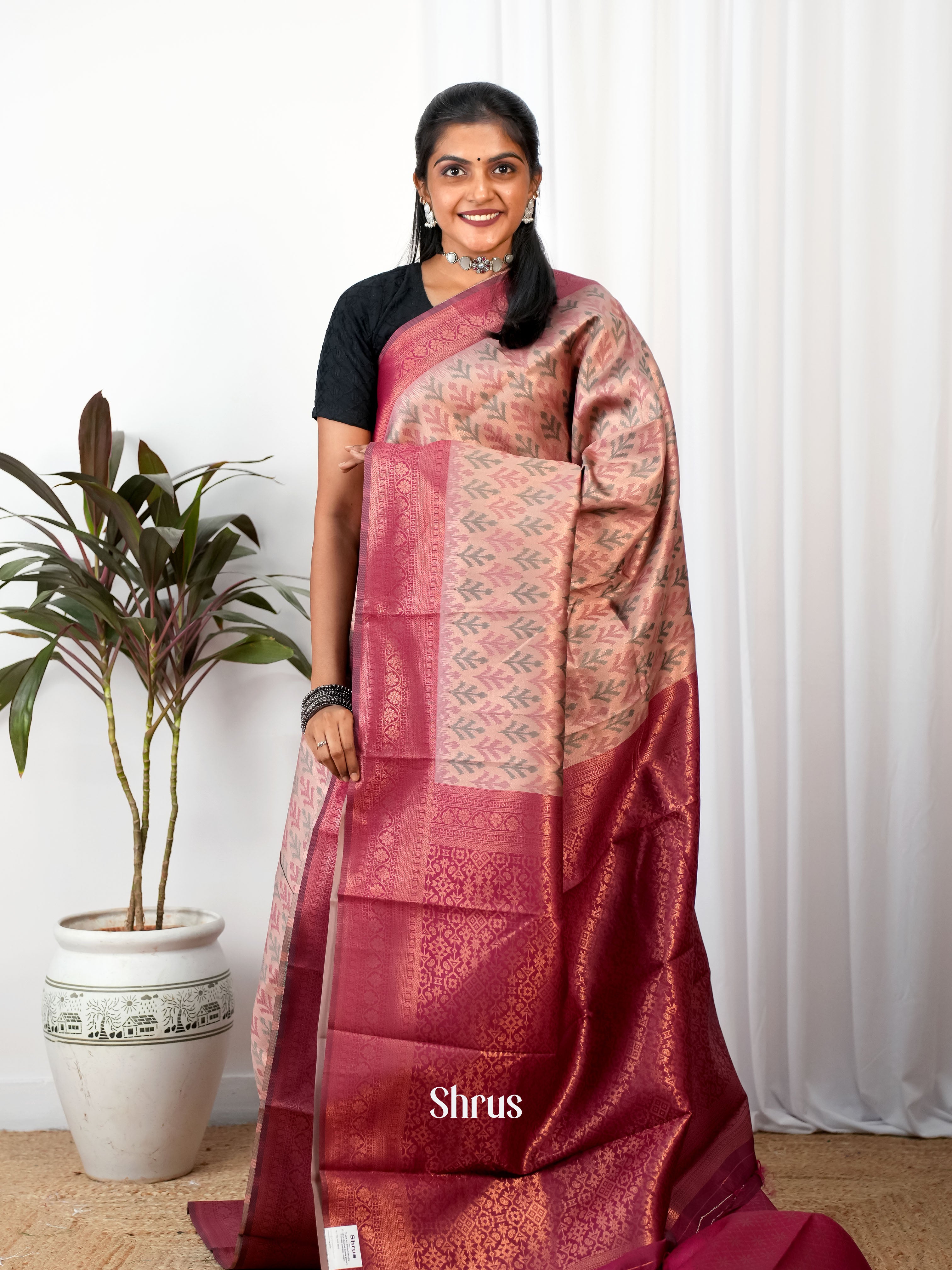 Pink & Maroon - Semi Arani Silk - Shop on Shrus.com
